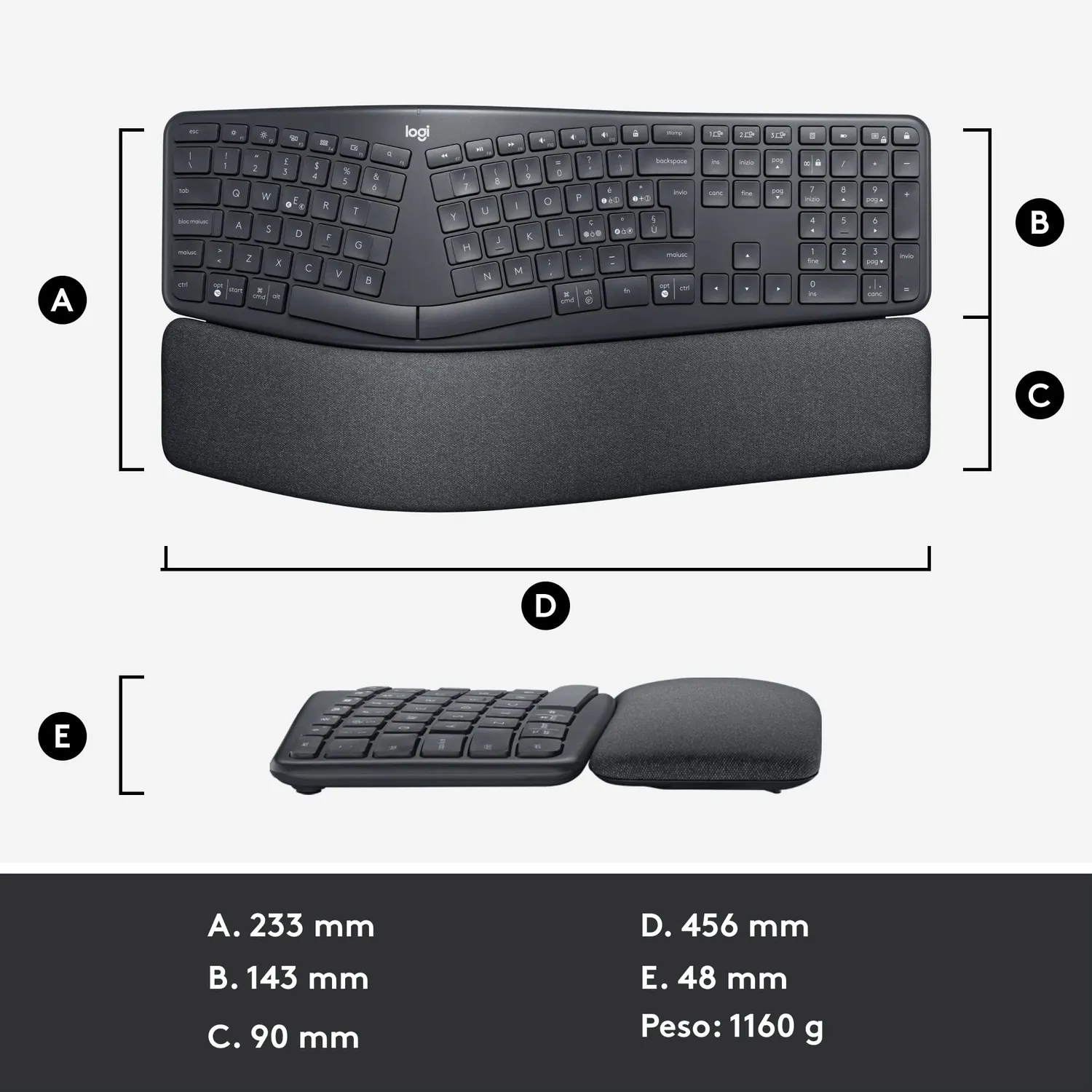 Logitech Ergo K860 tastiera ergonomica italiano QWERTY