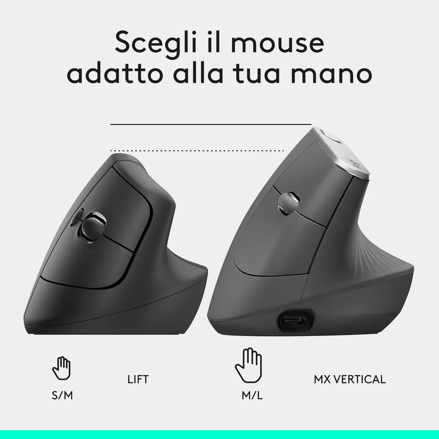 Logitech Lift mouse verticale grigio ergonomico 57°