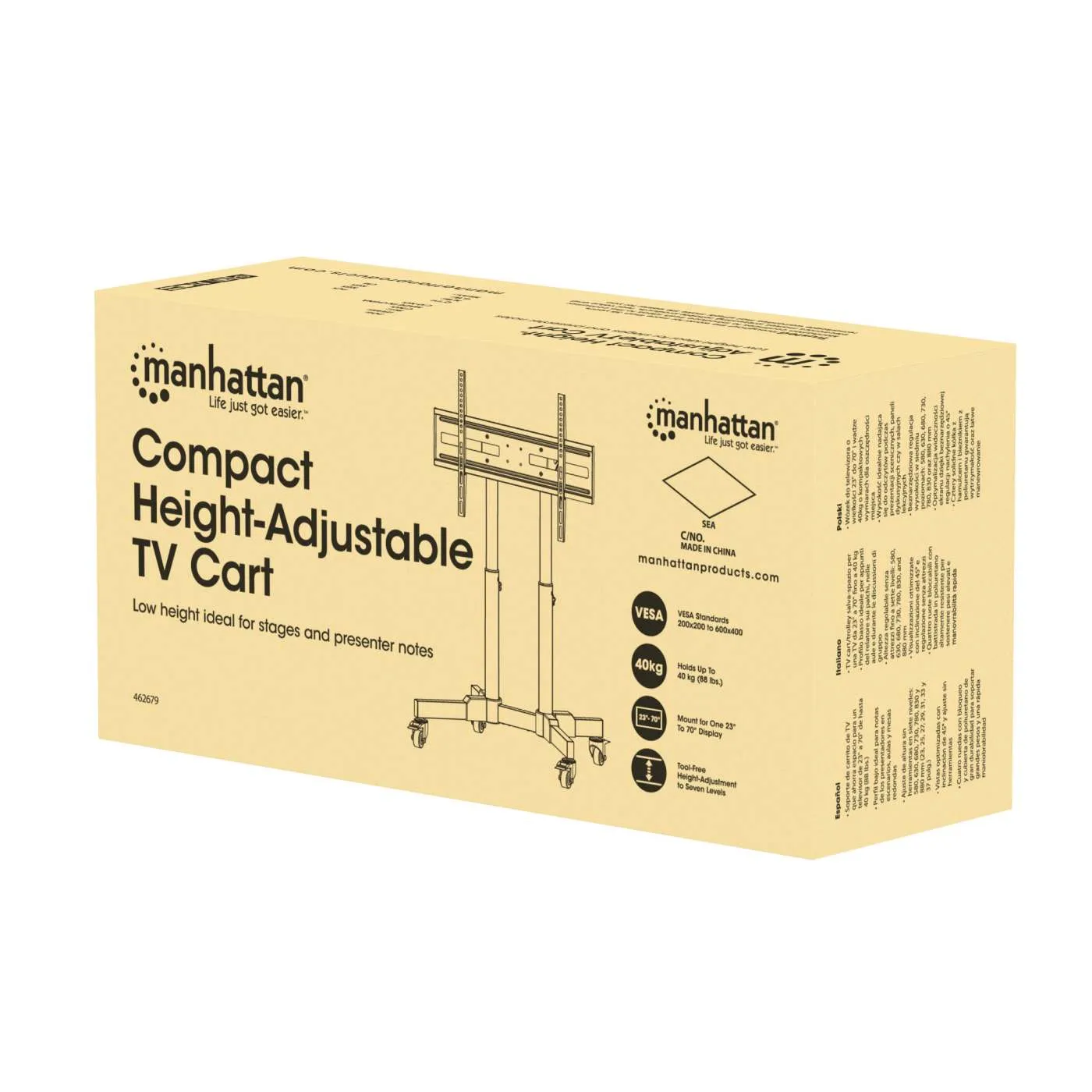 Manhattan Carrello TV regolabile 23-70" nero 40 kg