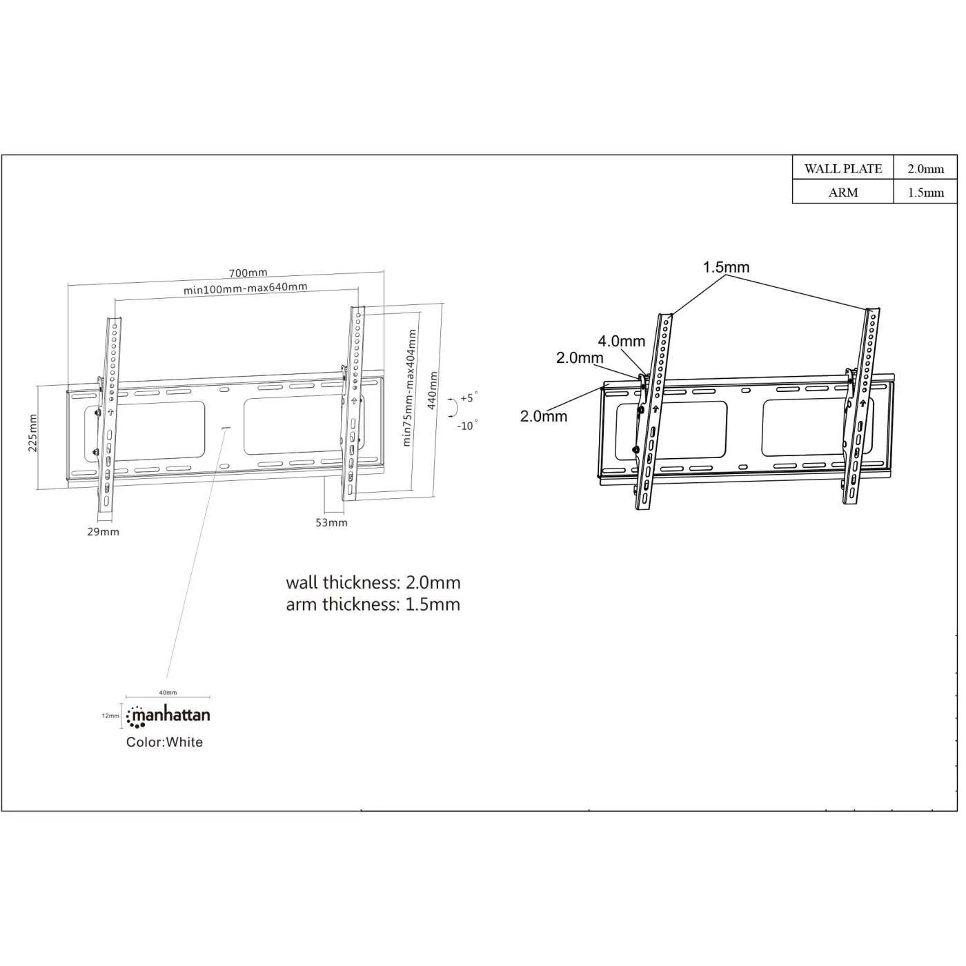 Manhattan Supporto TV Muro Inclinabile 37-80" Nero