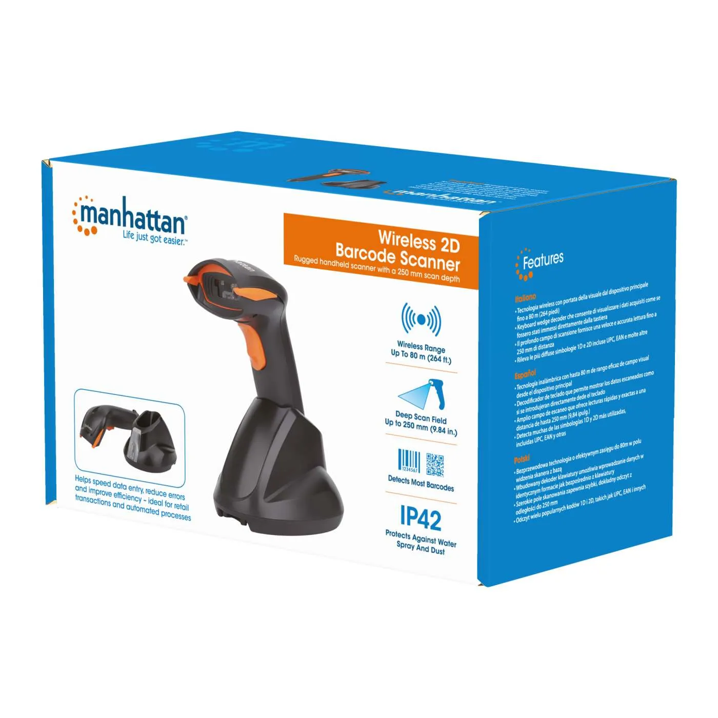 Manhattan lettore barcode wireless 2D CCD 80 m