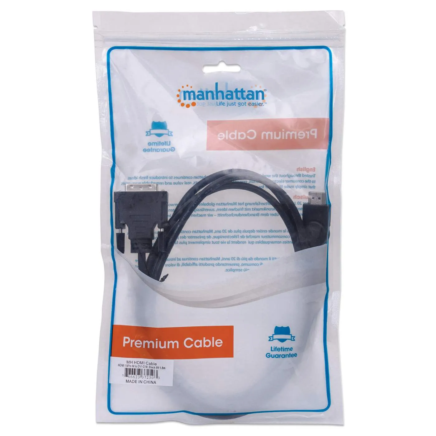 Manhattan Cavo HDMI-DVI-D 1,8 m Full HD