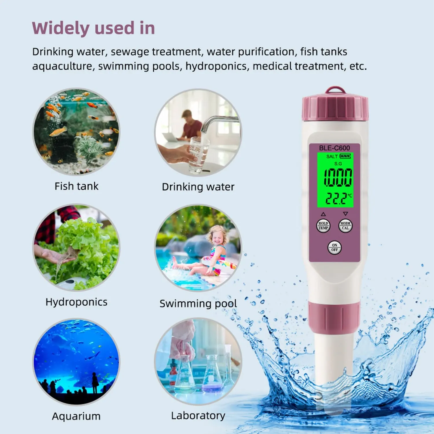 Zunate Misuratore pH Digitale 7 in 1 Bluetooth con Custodia