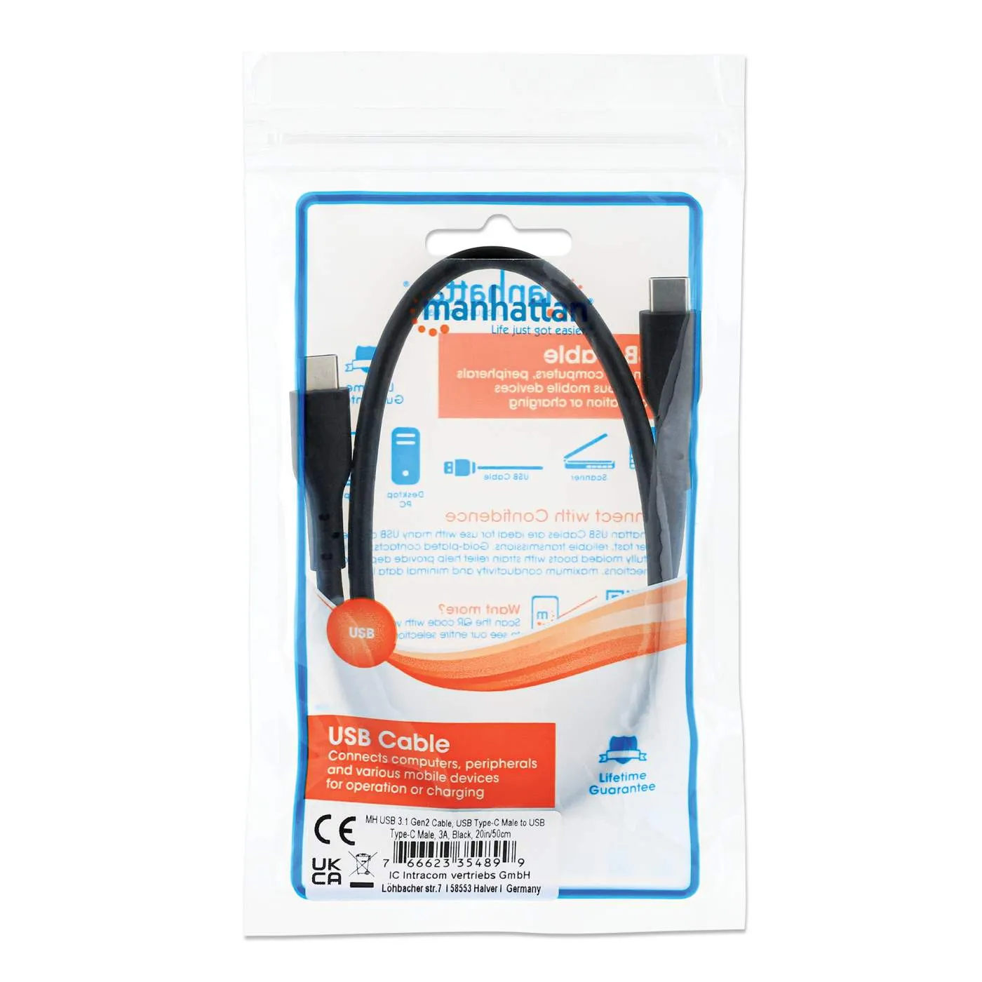 Manhattan Cavo USB-C USB-C 3.2 Gen2 1m 10Gbps 60W