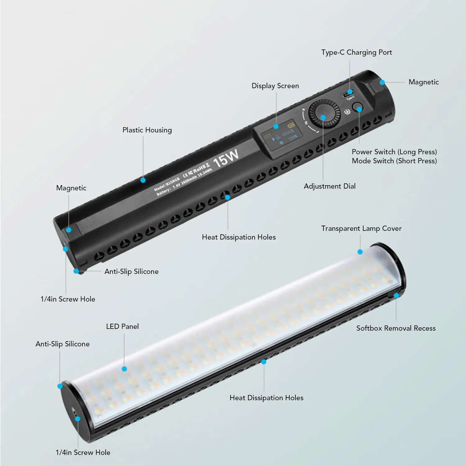 Zunate Bacchetta Luminosa LED RGB 15W 2600 mAh 1800-9000K