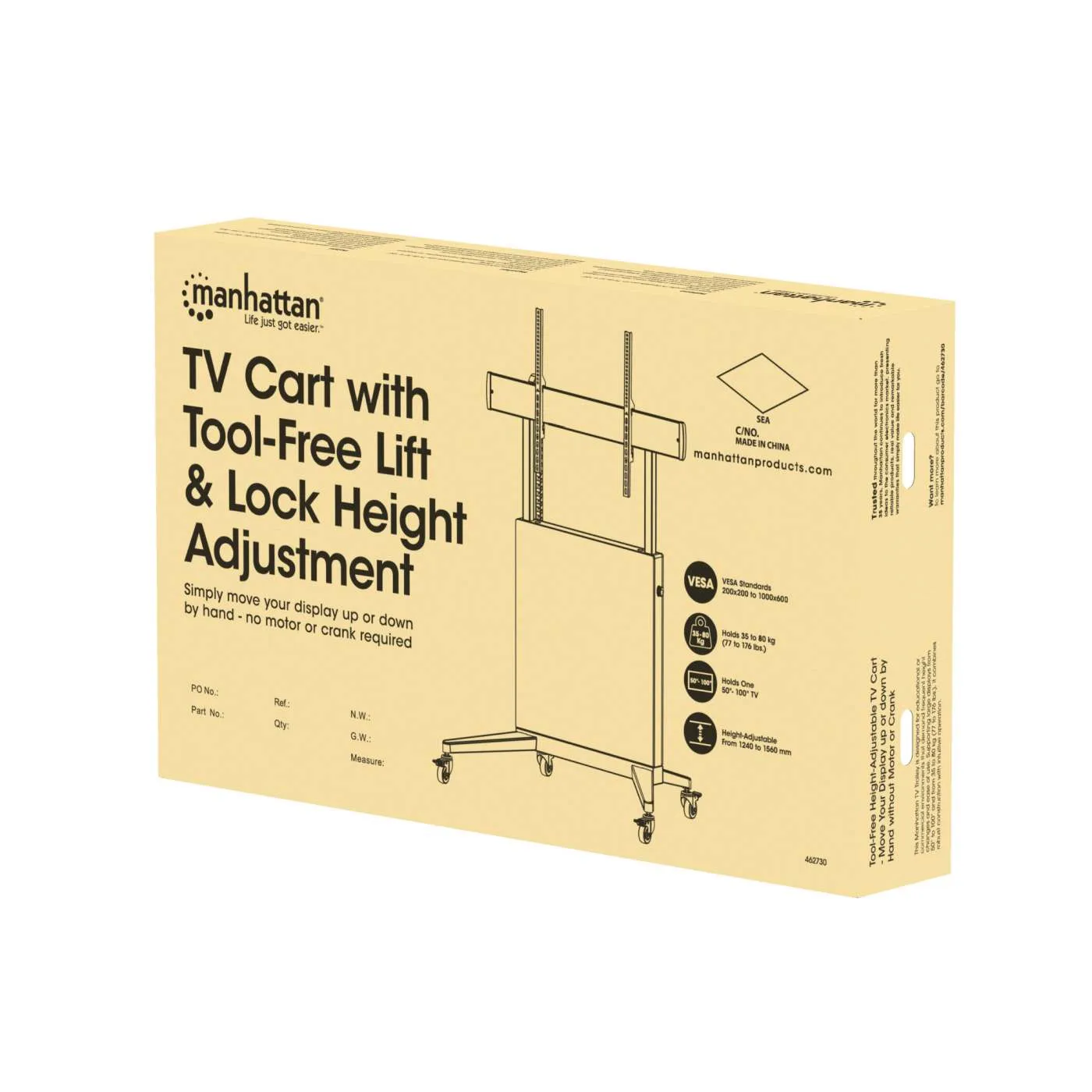 Manhattan Carrello TV 50"-100" con ruote regolabile senza attrezzi