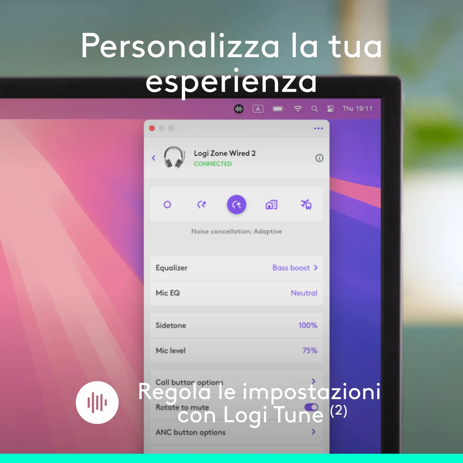 Logitech Zone Wired 2 cuffie con microfono USB rosa ANC
