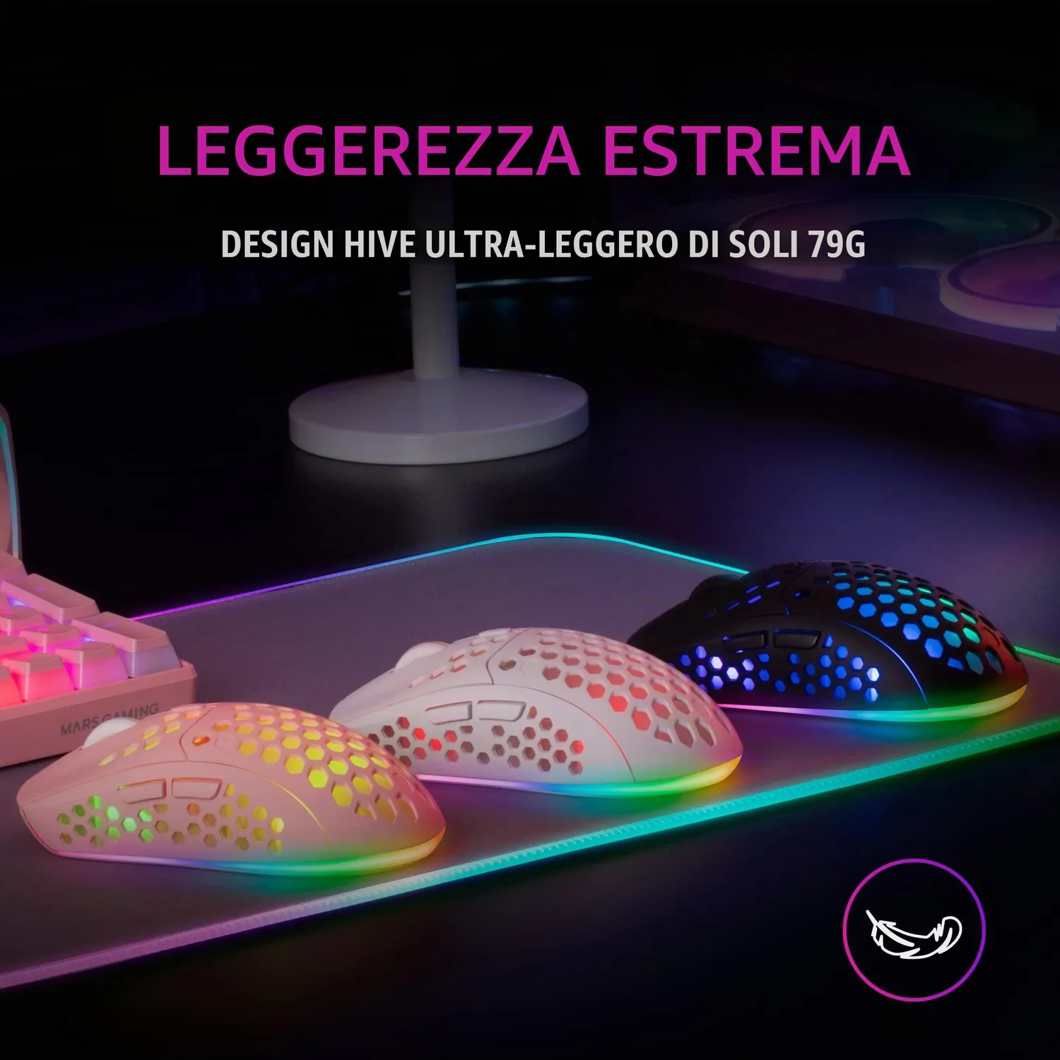 Mars Gaming MMW3P mouse wireless rosa 3200 DPI