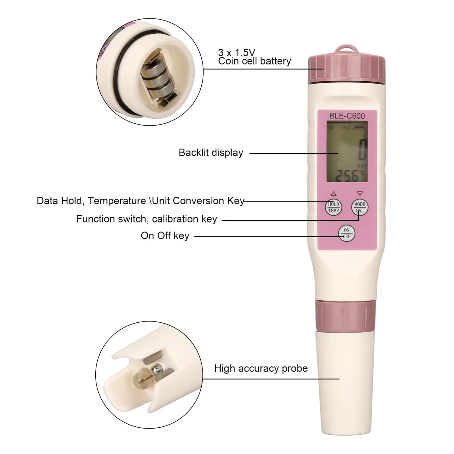 Zunate Misuratore pH Digitale 7 in 1 Bluetooth con Custodia