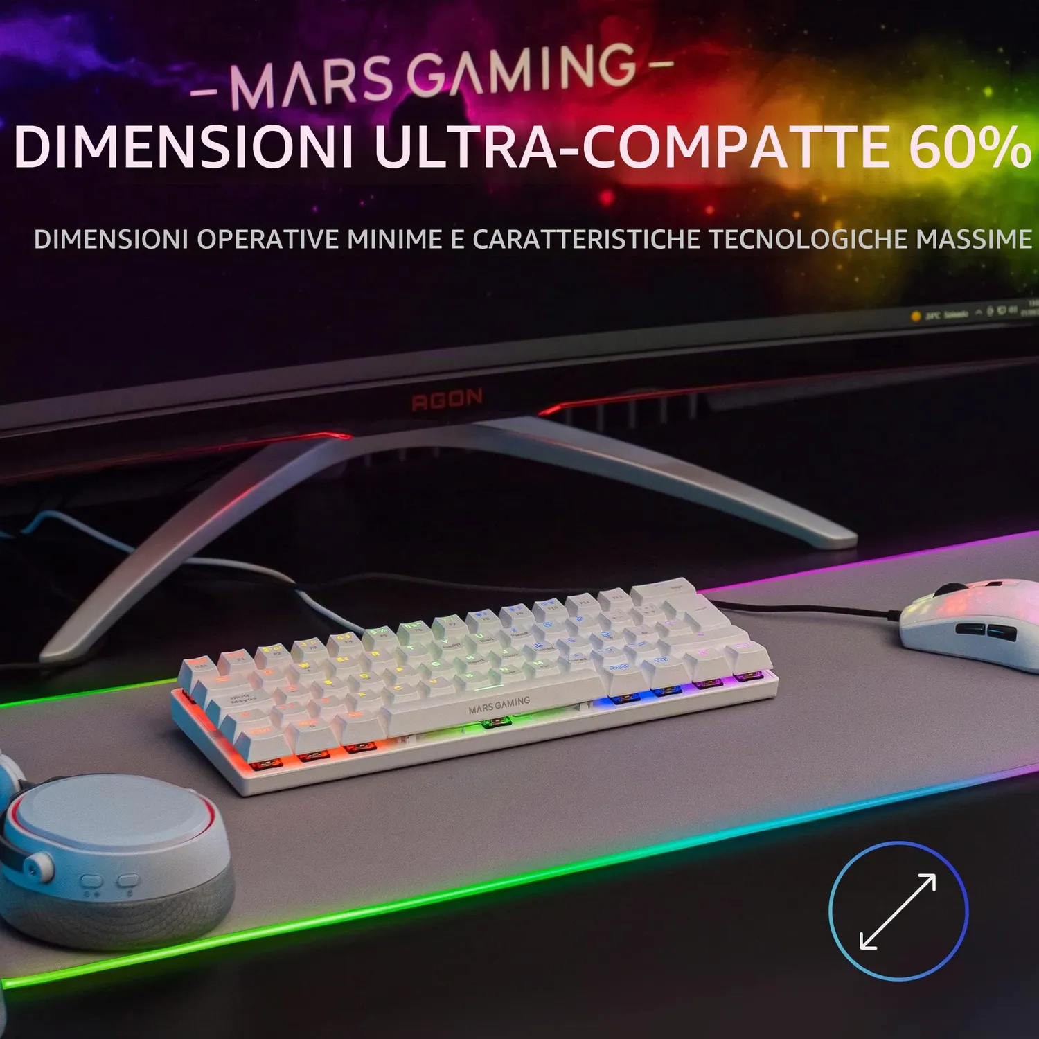 Mars Gaming MK60 Tastiera Meccanica 60% Bianco Switch Marroni
