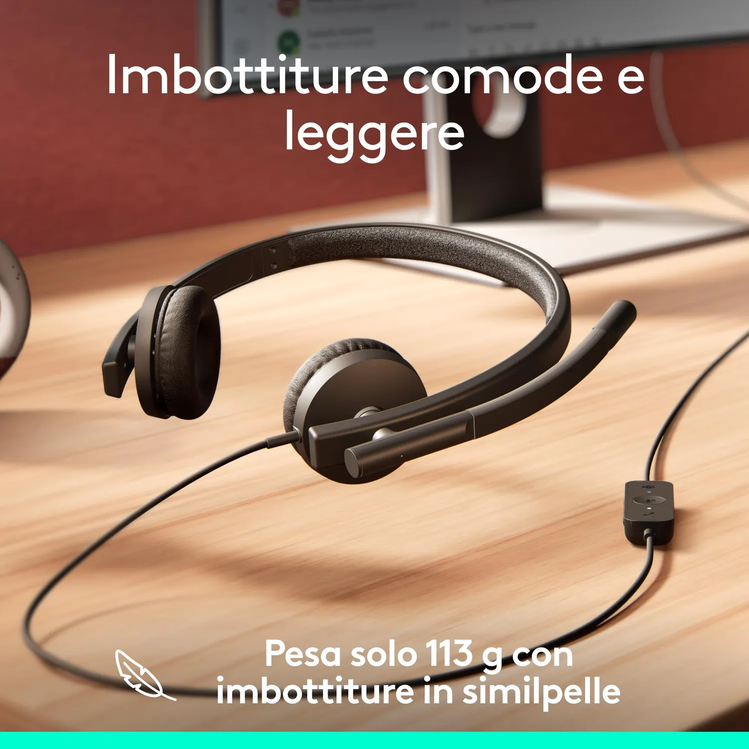 Logitech H570e cuffia USB Teams nera 113g cancellazione rumore