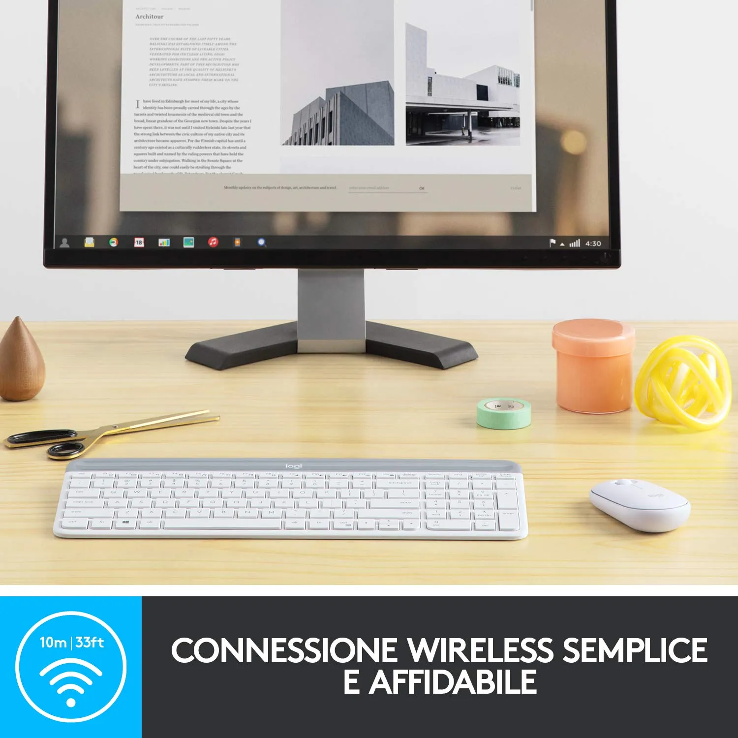 Logitech MK470 Slim kit tastiera e mouse wireless bianco silenzioso