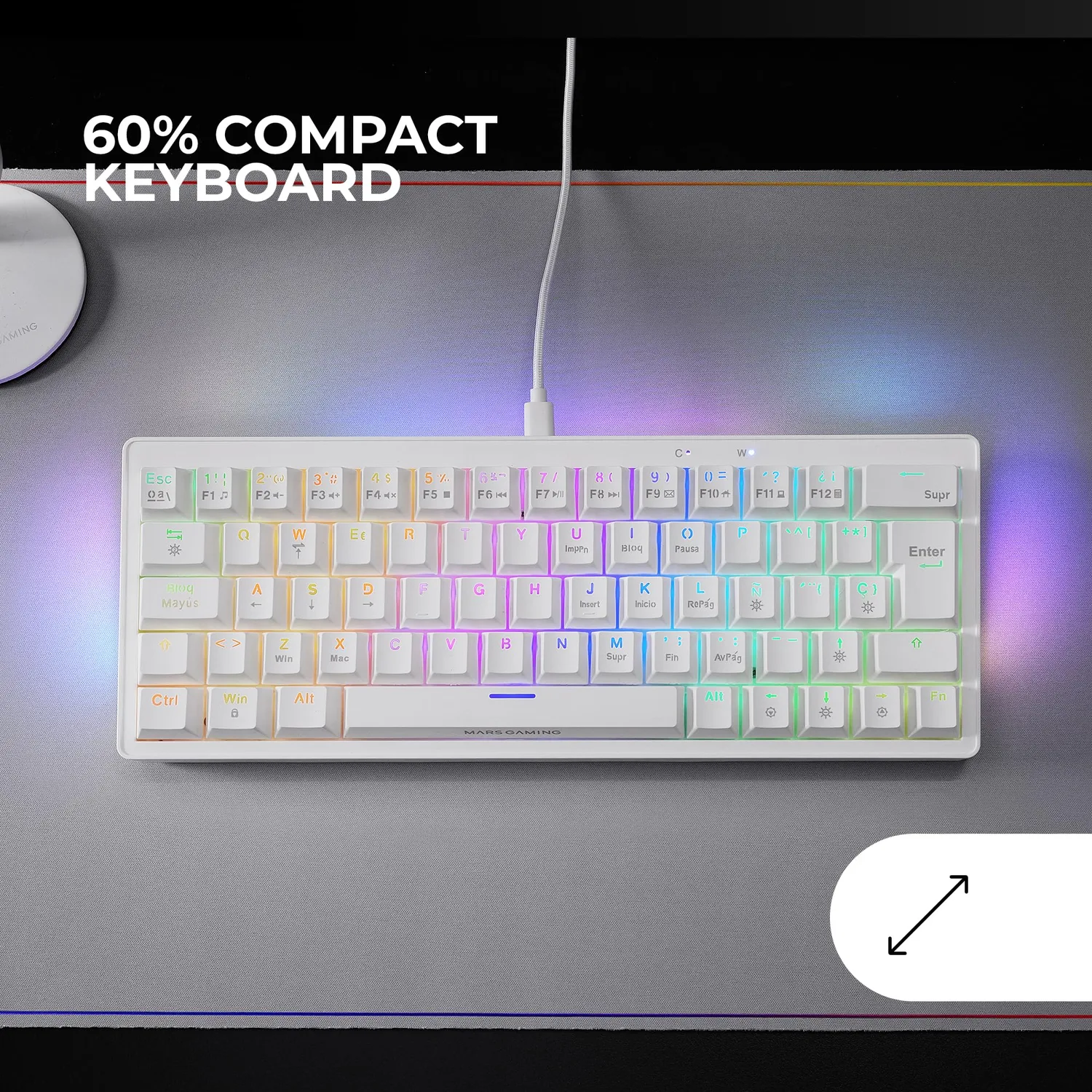 Marsgaming MKMINIPRO Tastiera Meccanica 60% Bianca FR RGB