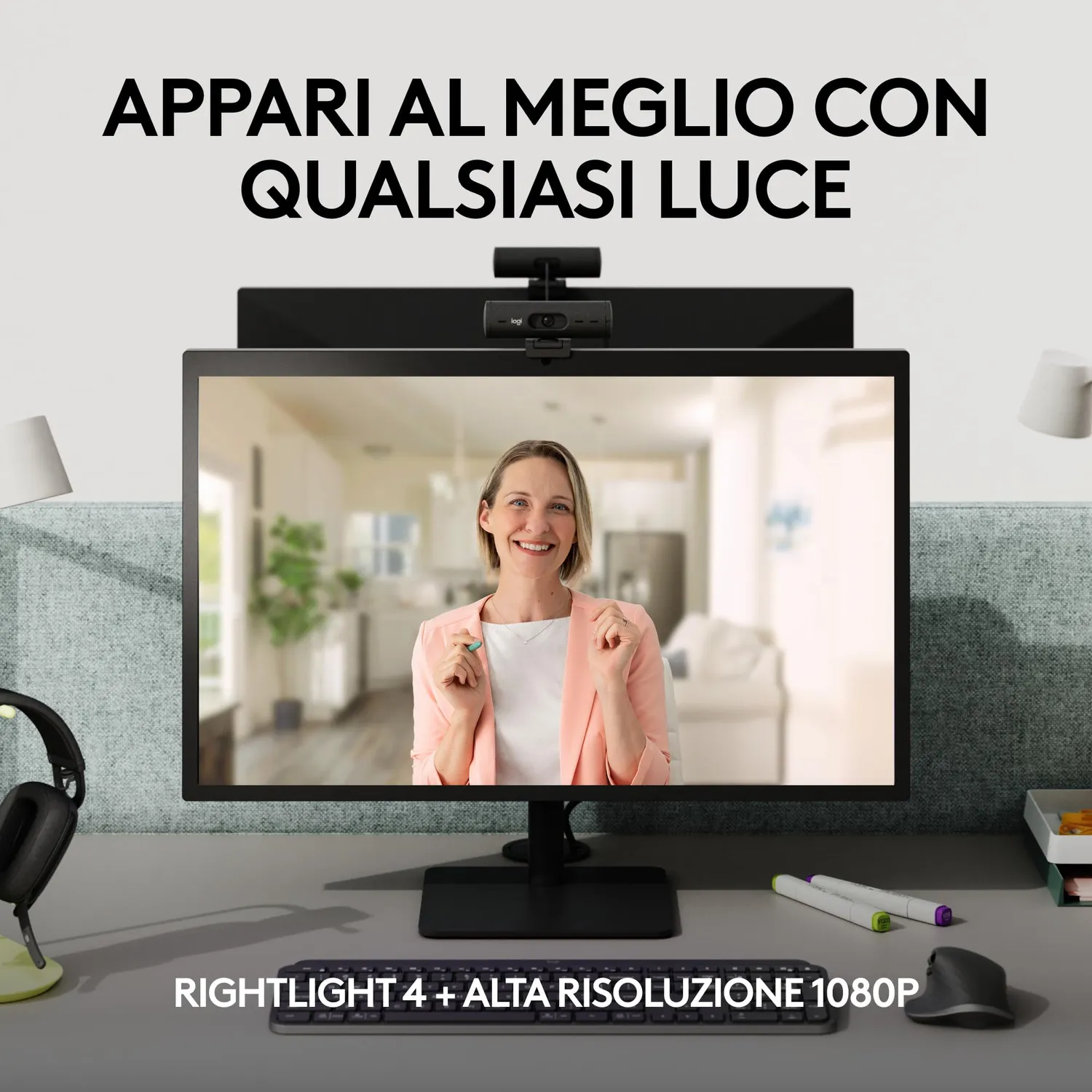Logitech Brio 505 webcam Full HD grigia con otturatore