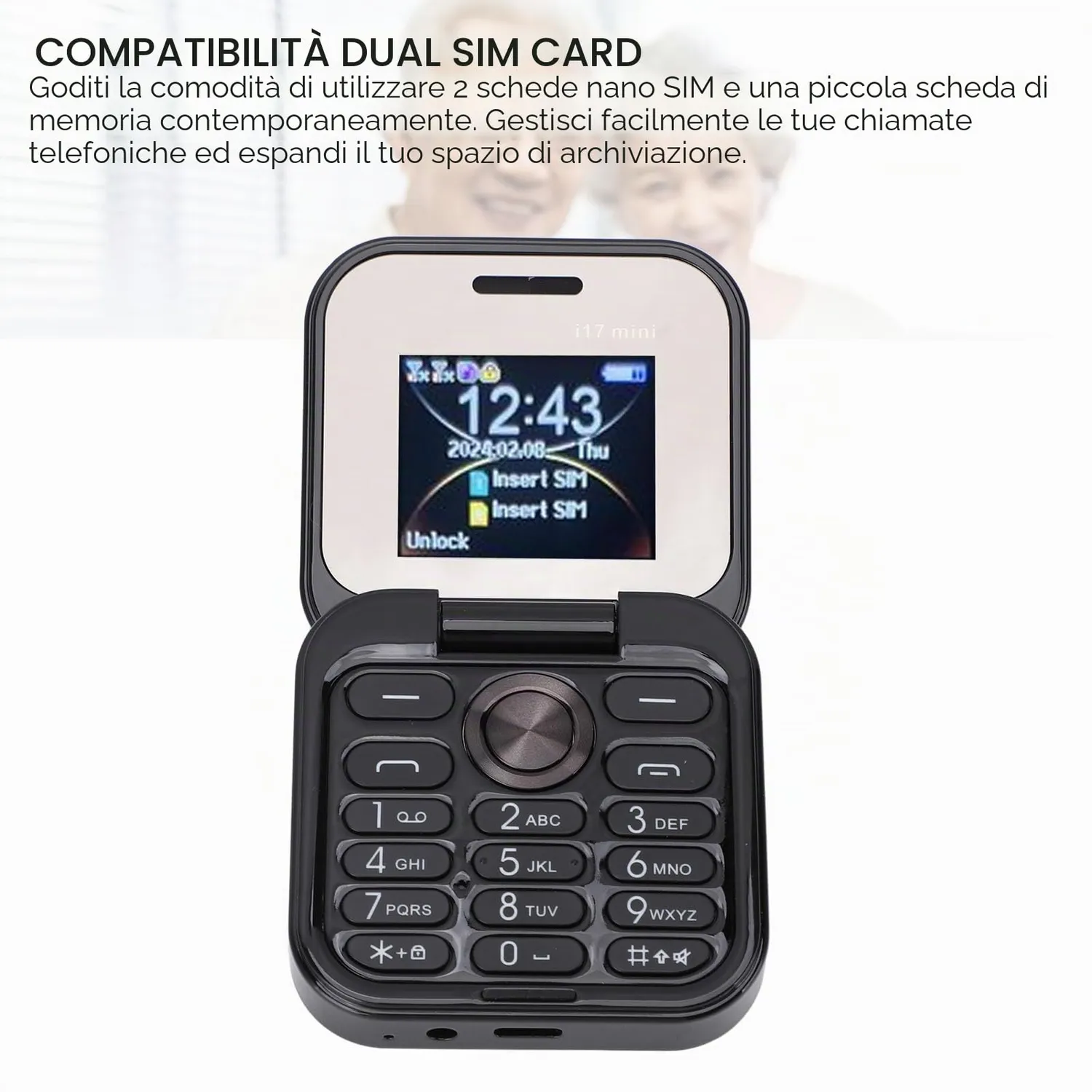 Zunate telefono pieghevole 2G anziani tasti grandi nero