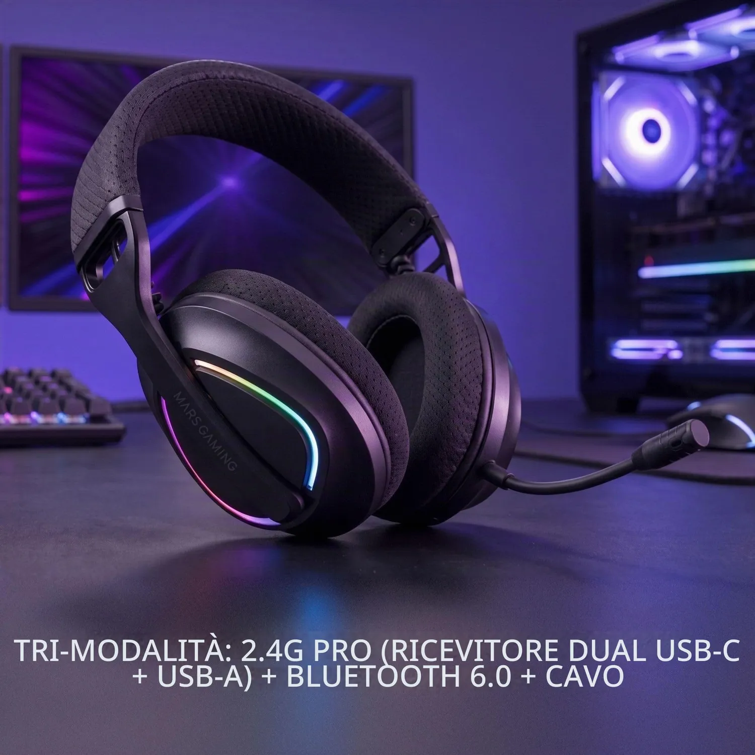Mars Gaming MHW-QUASAR cuffie gaming wireless nere 50mm