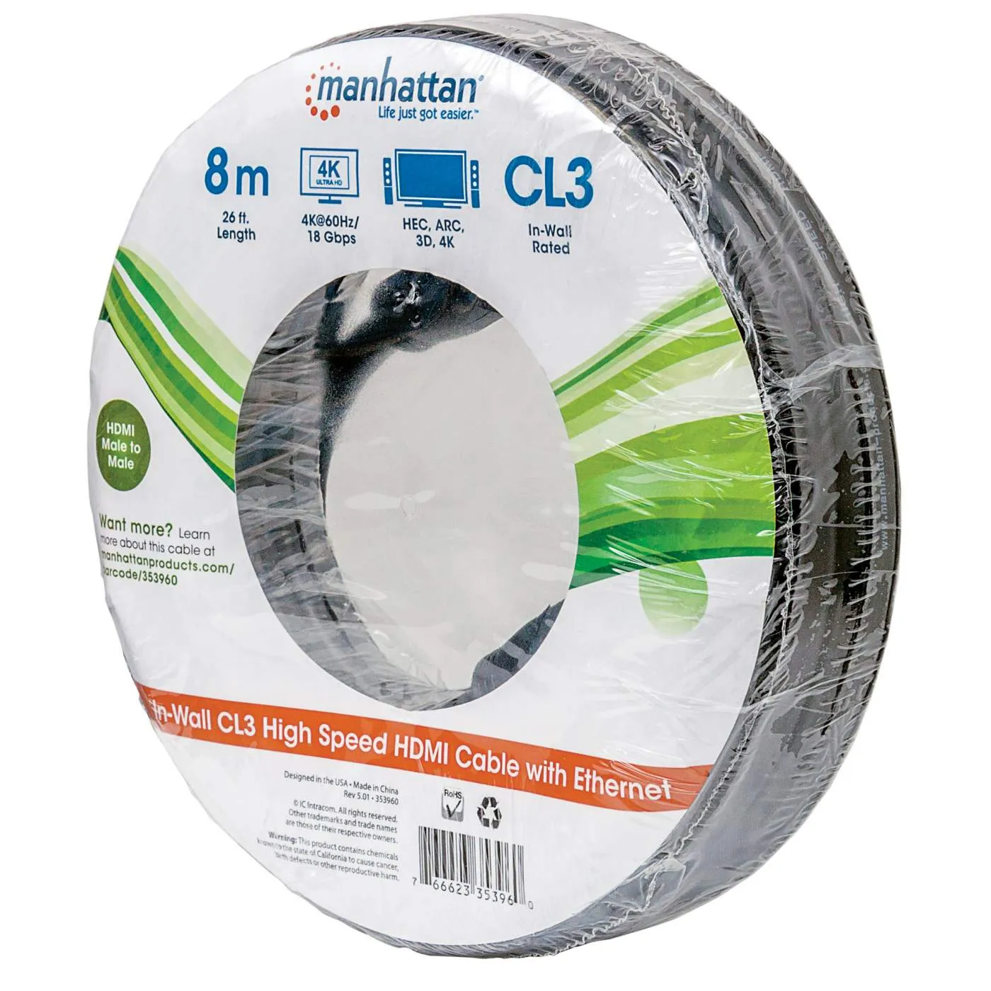 Manhattan CL3 cavo HDMI 4K 8 m da incasso parete