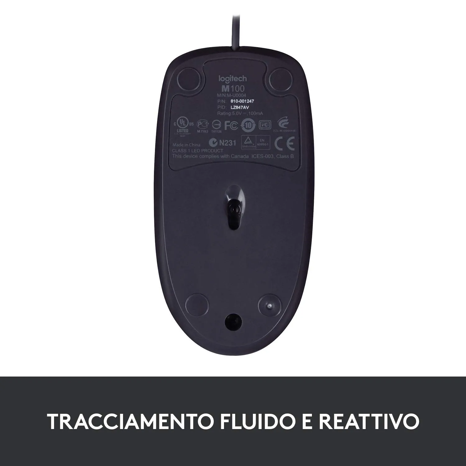Logitech B100 mouse cablato USB 800 DPI nero