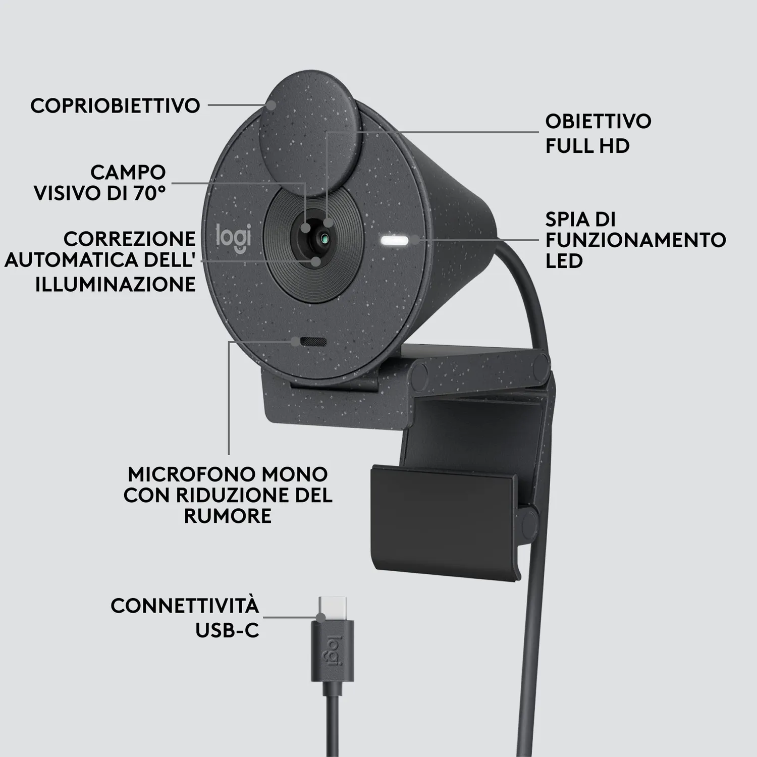 Logitech Brio 300 webcam Full HD 1080p grafite