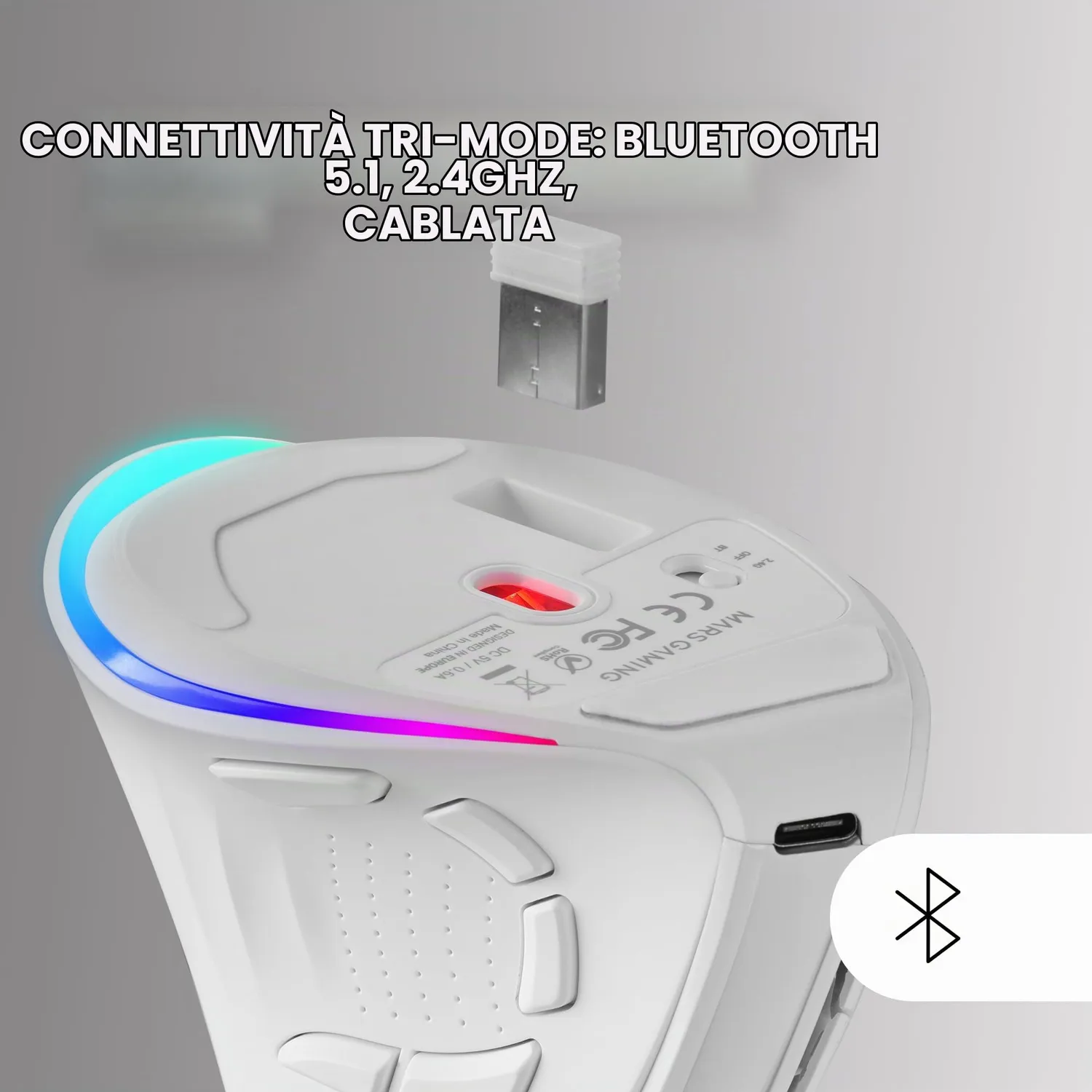 Mars Gaming MM-SK mouse verticale wireless bianco 8400DPI