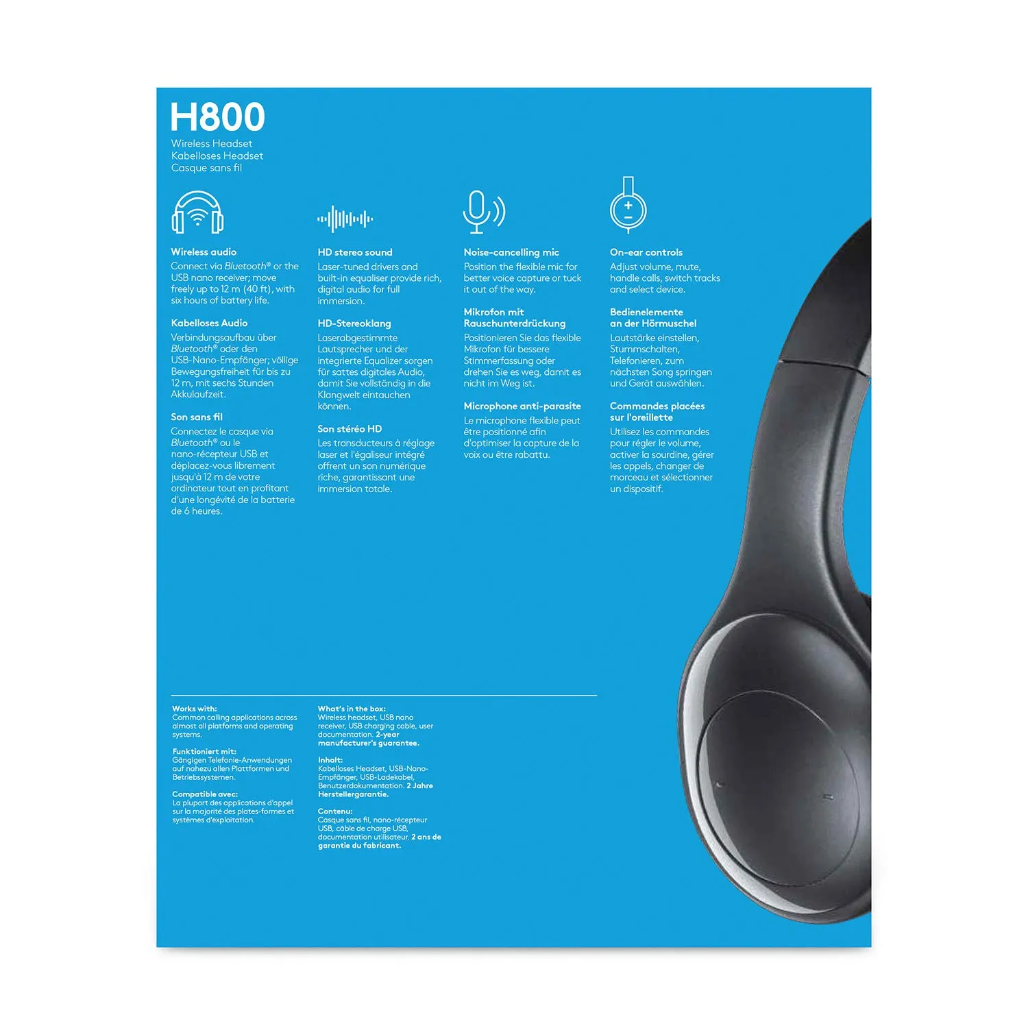 Logitech H800 Cuffie Bluetooth Wireless Nere con Microfono