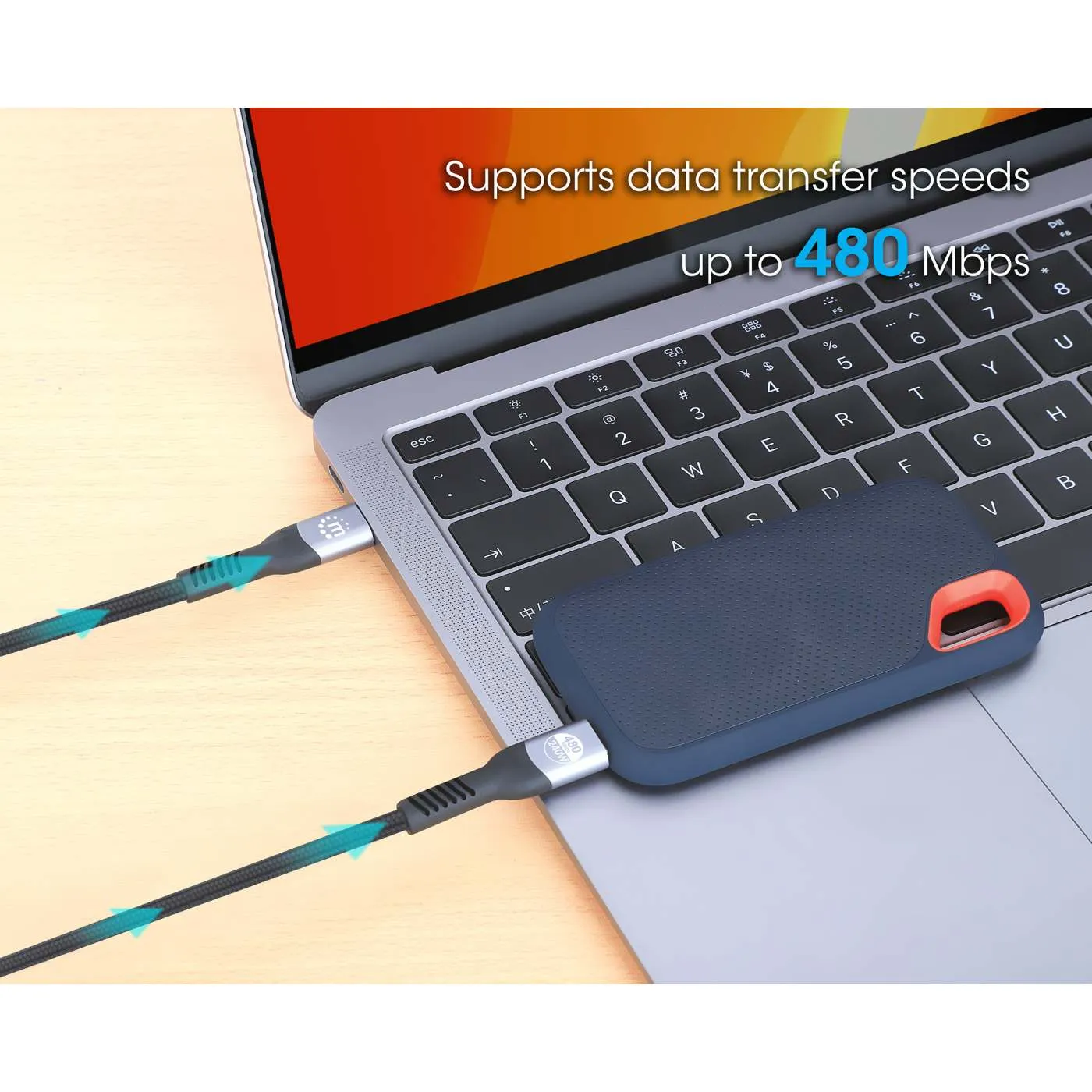 Manhattan Cavo Ricarica USB-C 240W PD 3.1 2 m Nero