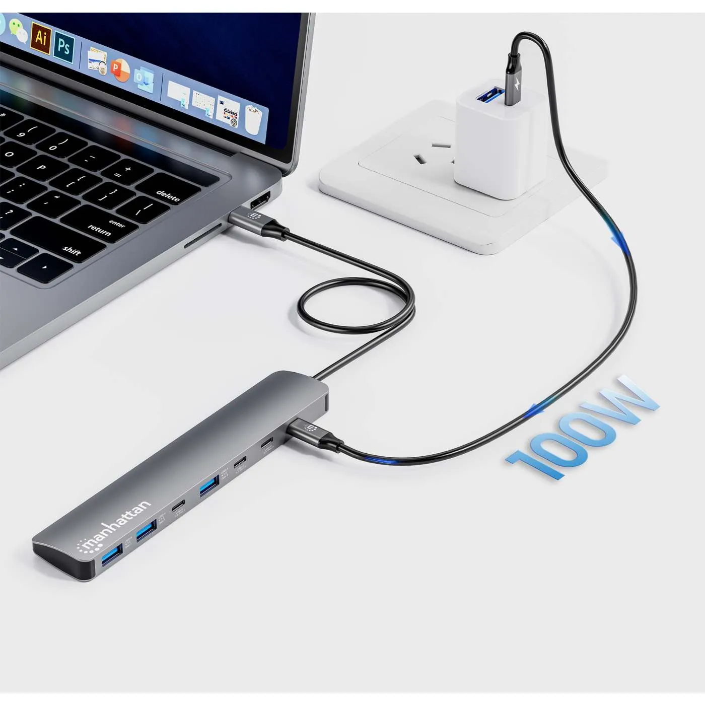 Manhattan Hub USB-C/A 7 Porte 10G con Power Delivery 100W