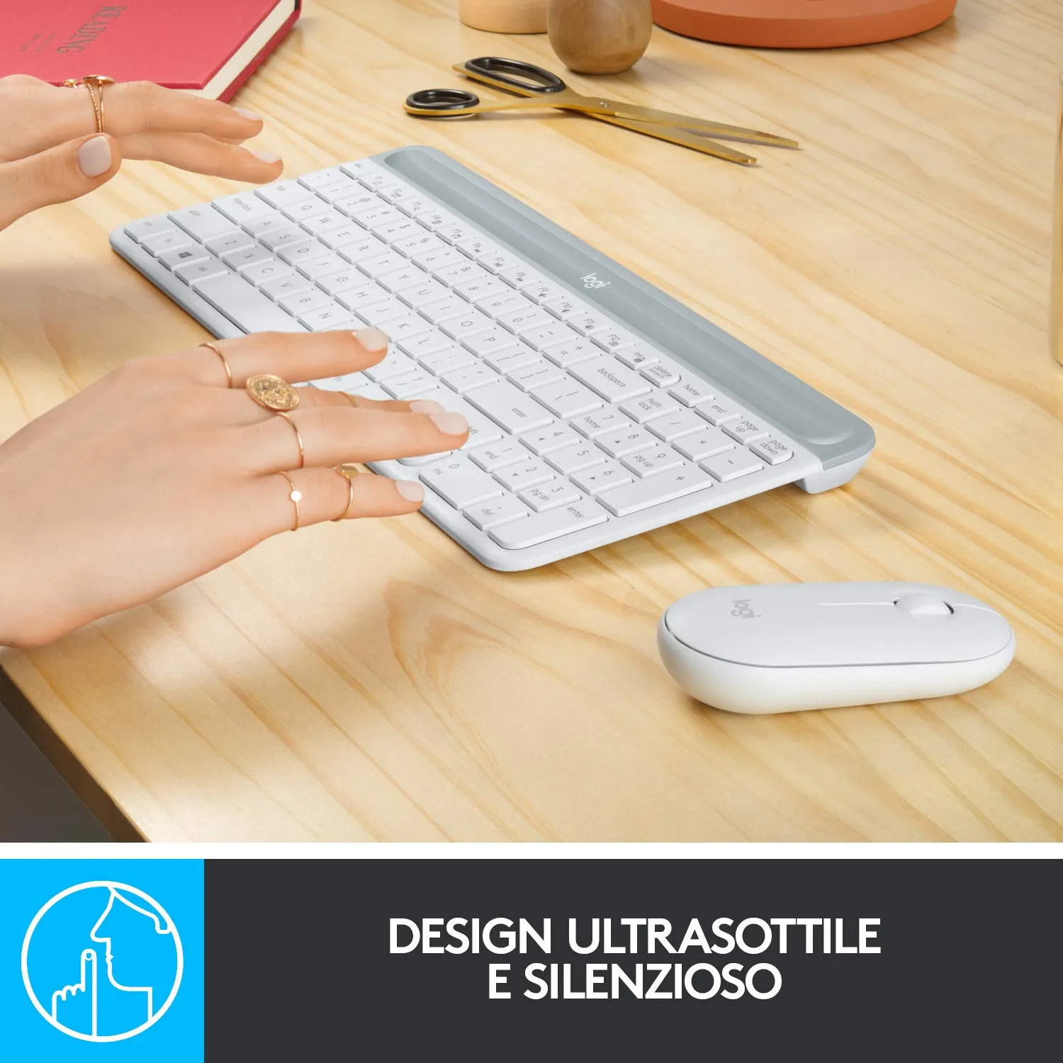 Logitech MK470 Slim kit tastiera e mouse wireless bianco silenzioso