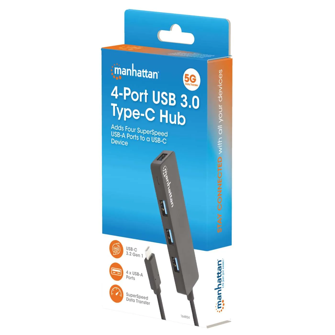Manhattan 4-Port Hub USB-C a USB-A 5Gbps portatile