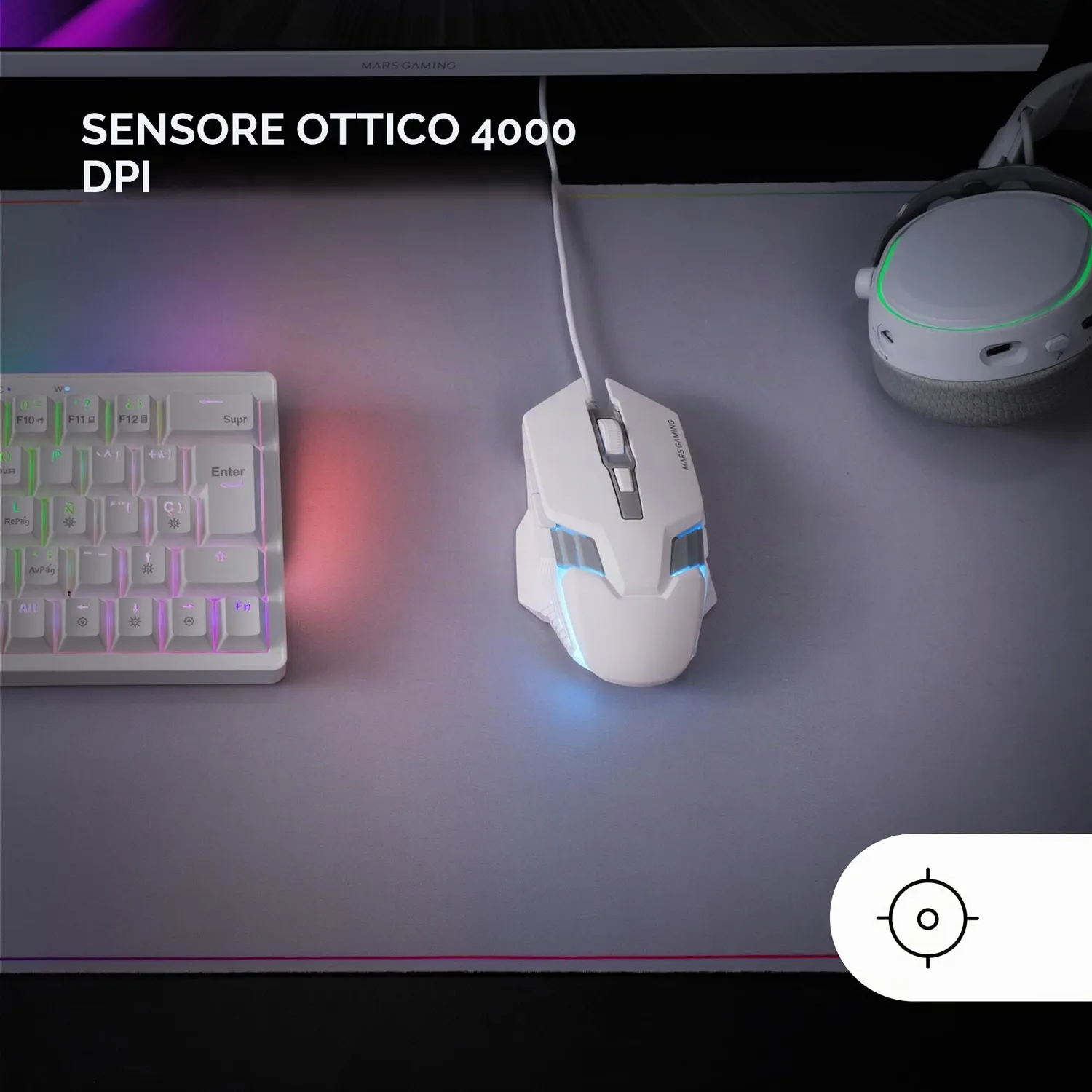 Mars Gaming MM024 mouse gaming bianco 4000 DPI RGB