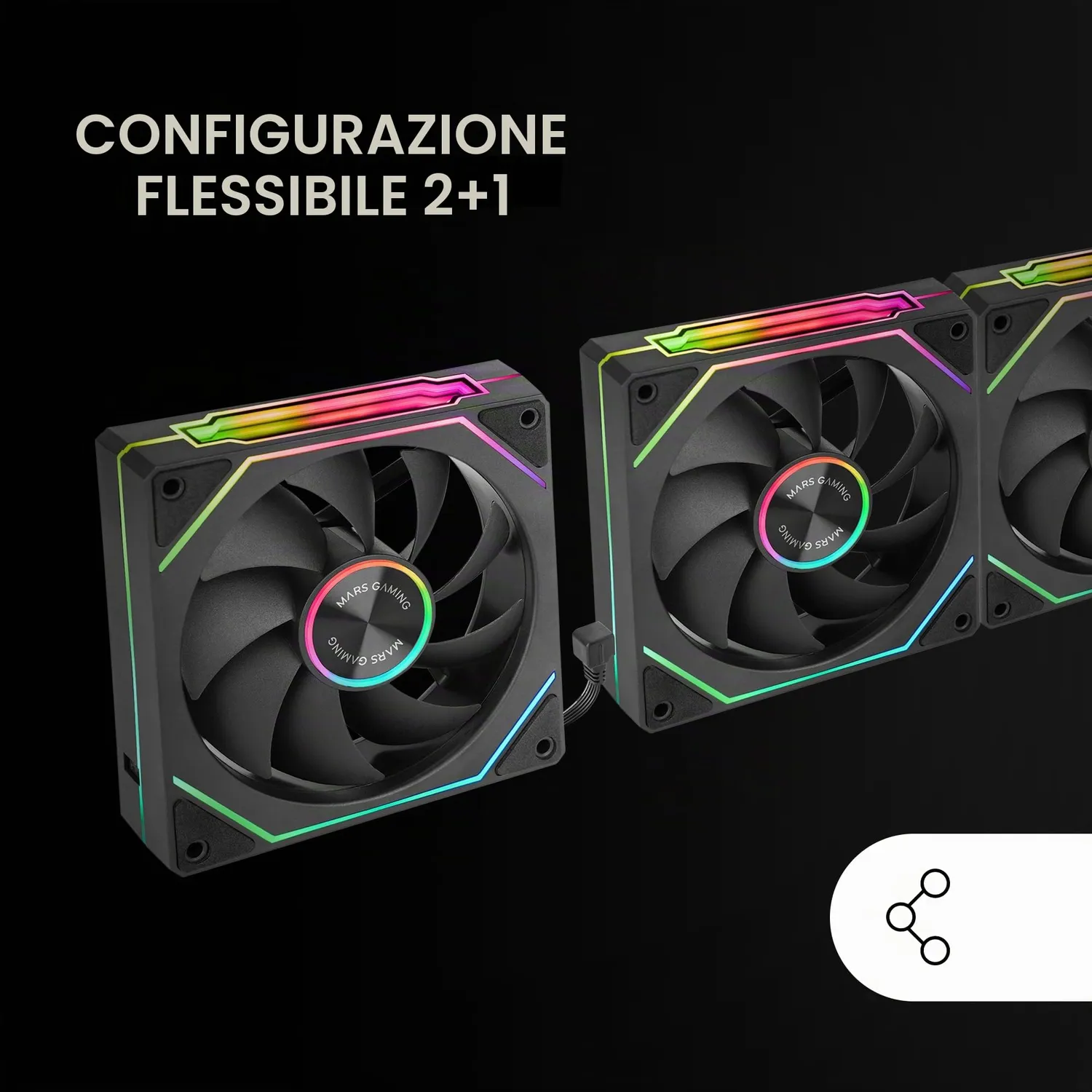 Mars Gaming MF-Linkfinity Kit2 ventole 120mm kit 3 pezzi nere ARGB