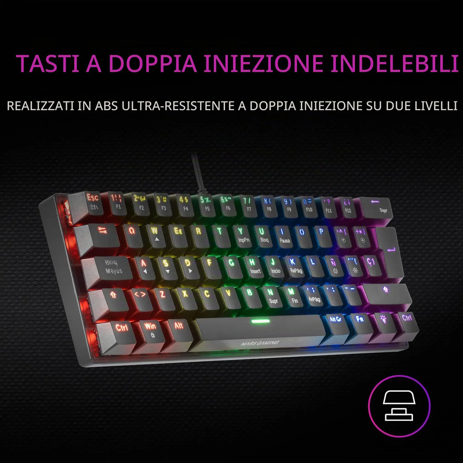 Mars Gaming MK60 tastiera meccanica gaming nera IT switch rossi