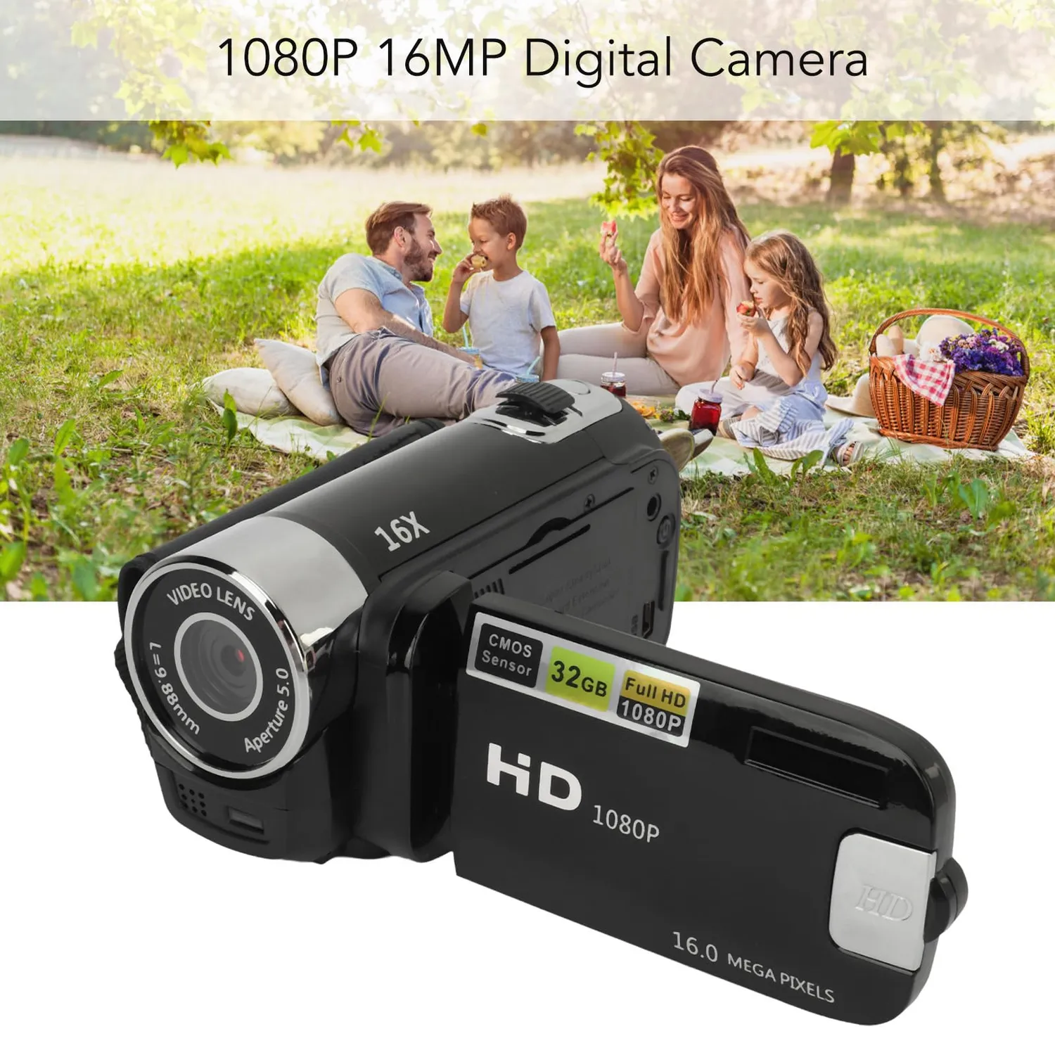 Zunate fotocamera digitale 1080P 16MP zoom 16X nera 2,4"