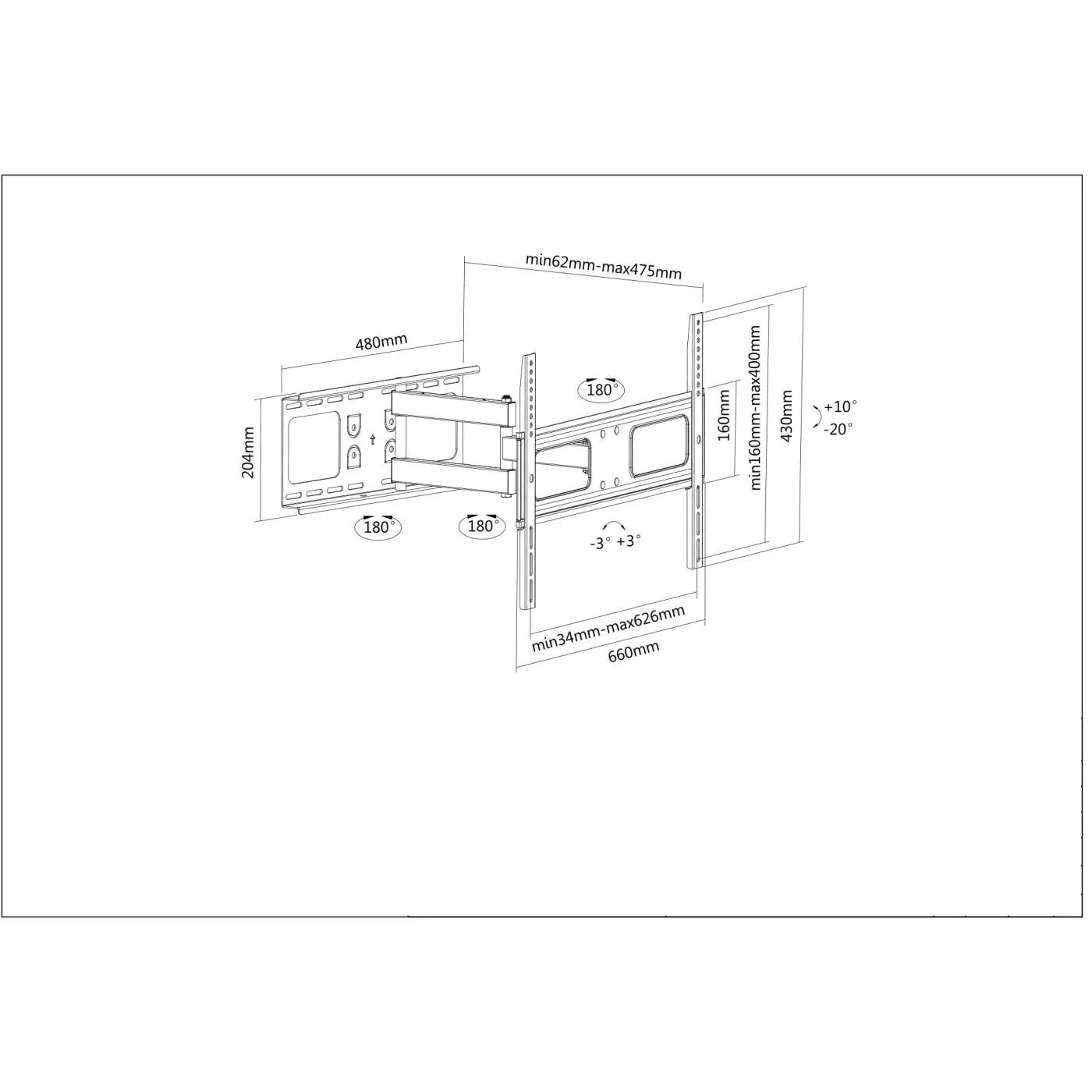 Manhattan Full-Motion Supporto TV 37-70" Nero 50kg VESA