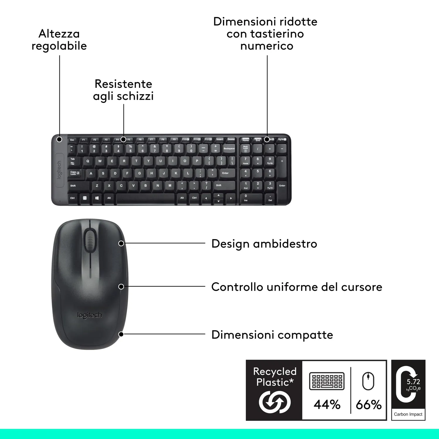 Logitech MK220 kit tastiera e mouse wireless compatti