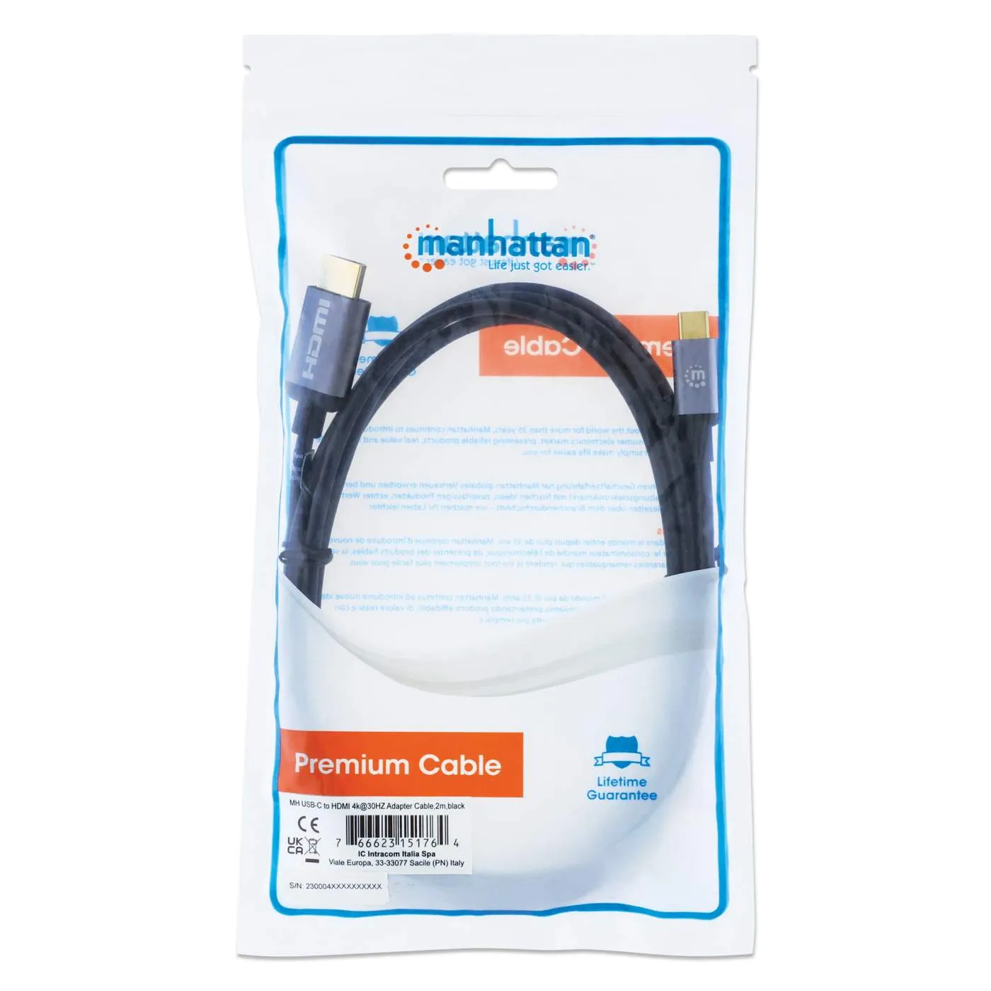 Manhattan USB-C HDMI cavo adattatore 2m 4K nero