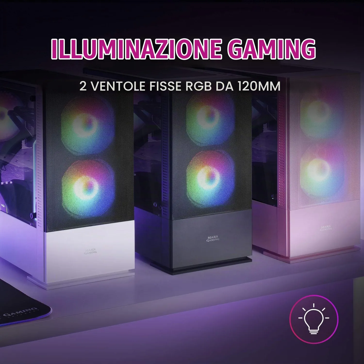 Mars Gaming MC-Z case PC MicroATX bianco mesh RGB