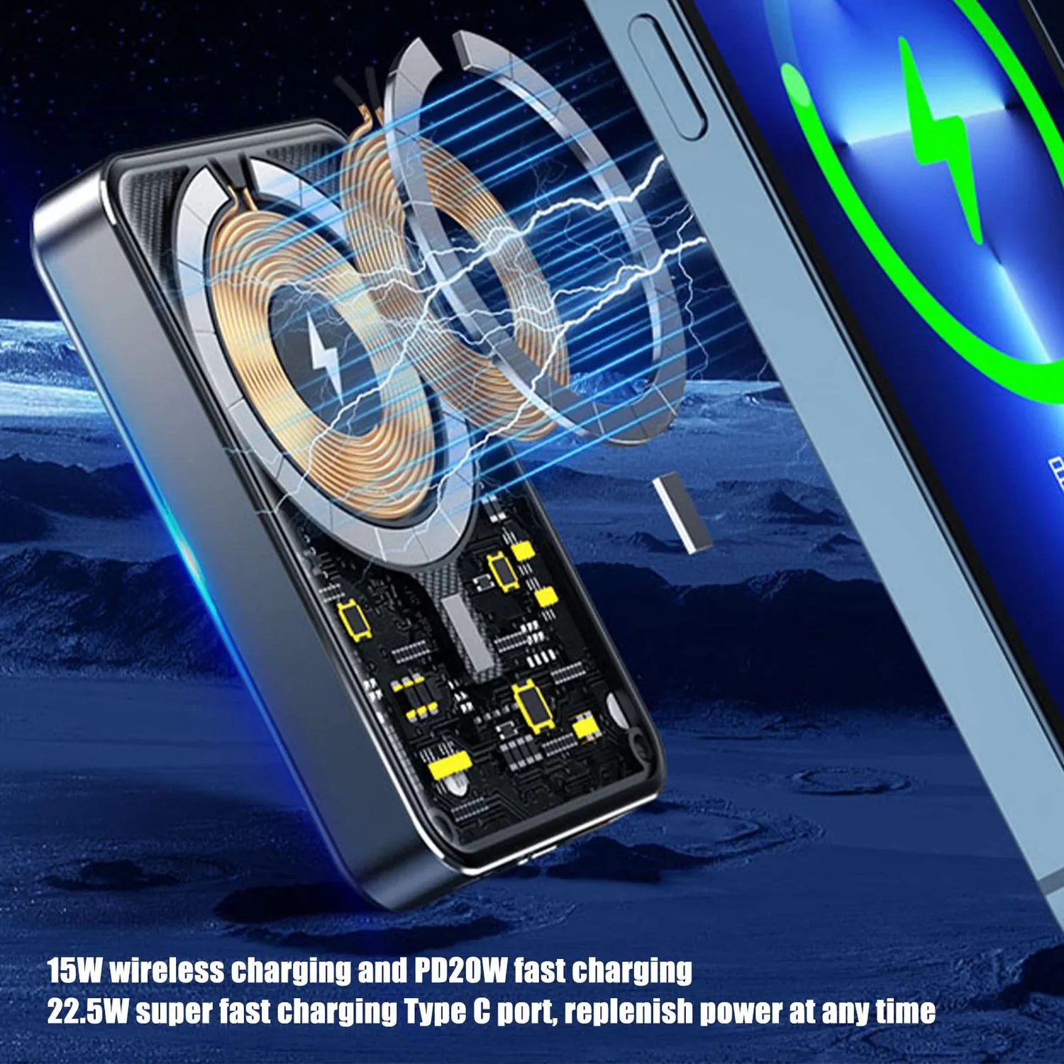 Zunate power bank magnetico 5000 mAh 22,5W trasparente