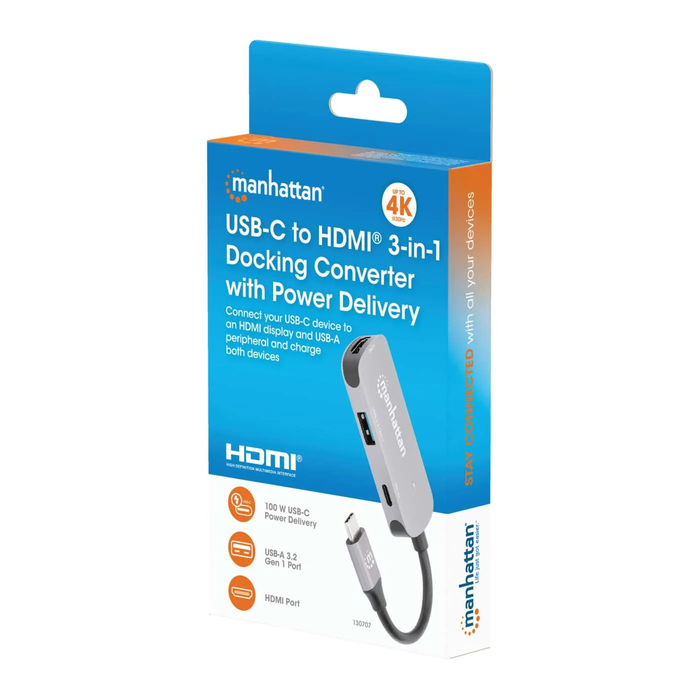 Manhattan Docking Converter USB-C HDMI 4K USB-A PD