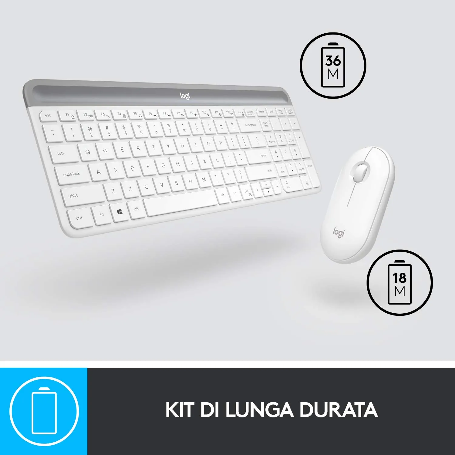 Logitech MK470 Slim kit tastiera e mouse wireless bianco silenzioso