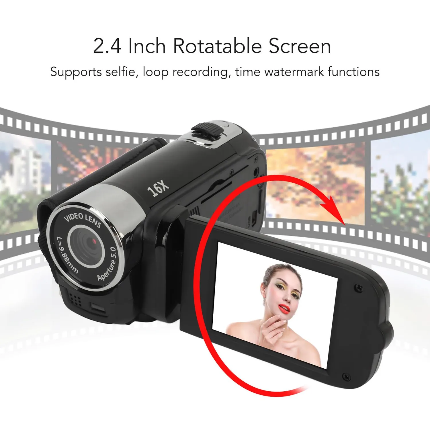 Zunate fotocamera digitale 1080P 16MP zoom 16X nera 2,4"