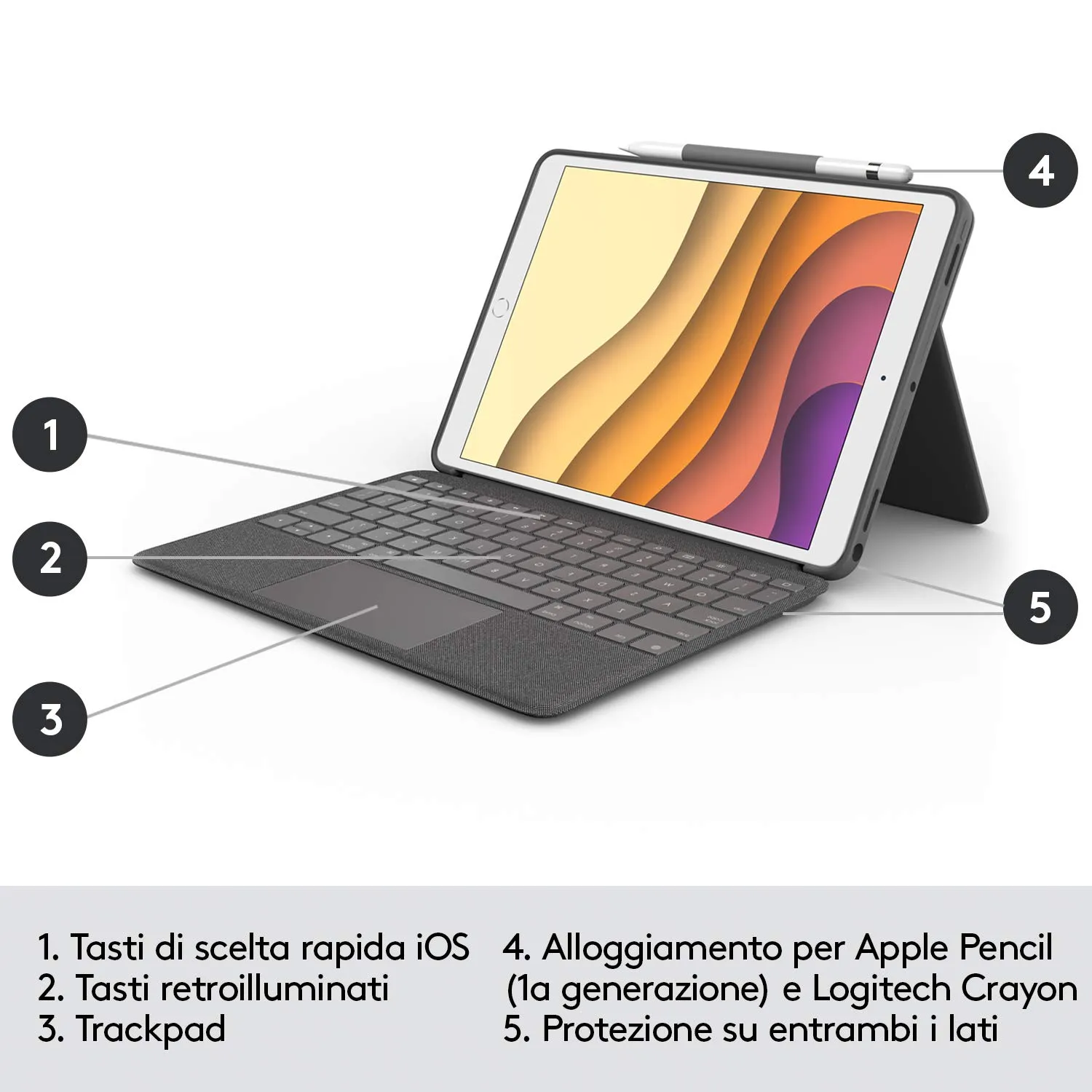 Logitech Combo Touch custodia tastiera iPad Air ITA retroilluminata
