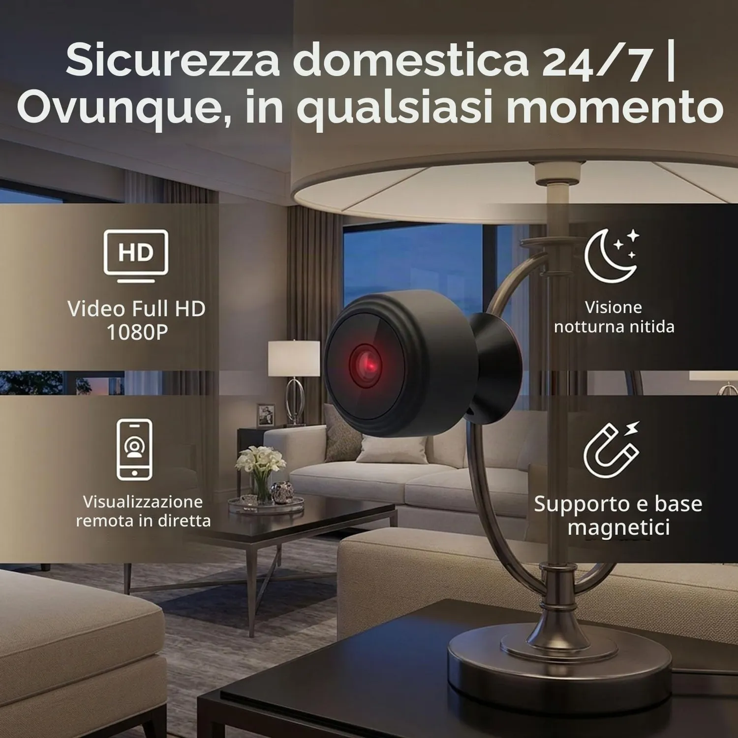 Zunate Mini Telecamera WiFi 1080P Visione Notturna 360°