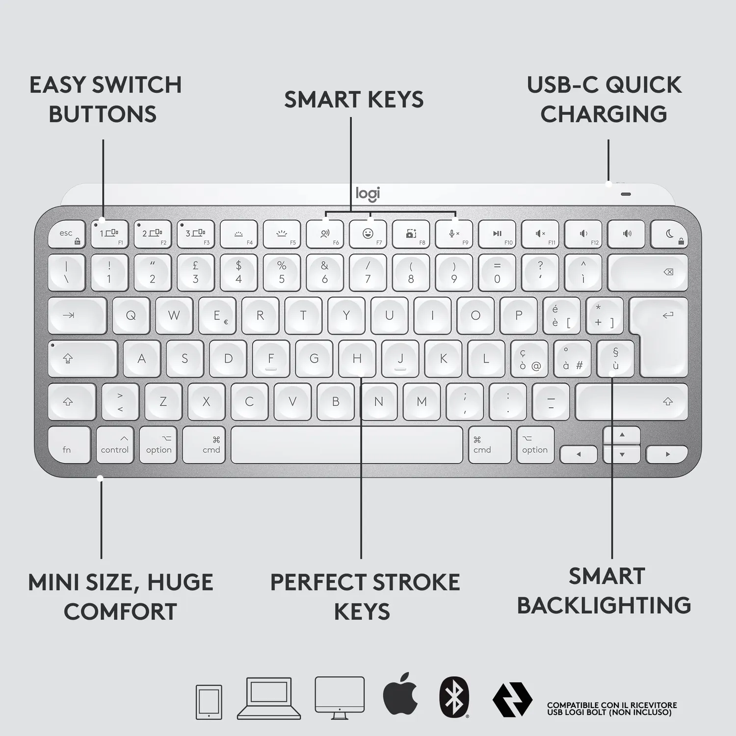 Logitech MX Keys Mini Anywhere 3 combo Mac grigio chiaro