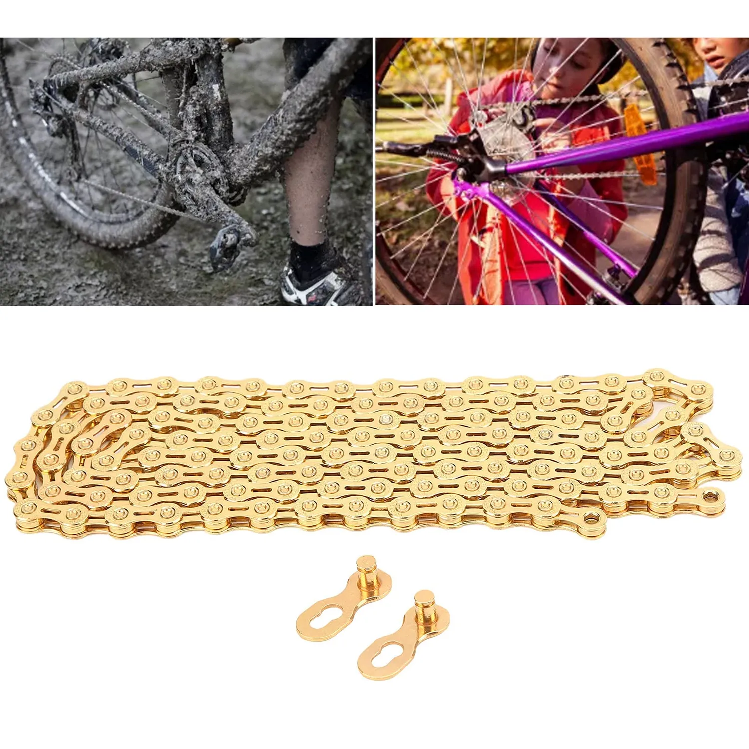 Zunate Catena Bici 10 Velocità Oro 116 Maglie 147 cm