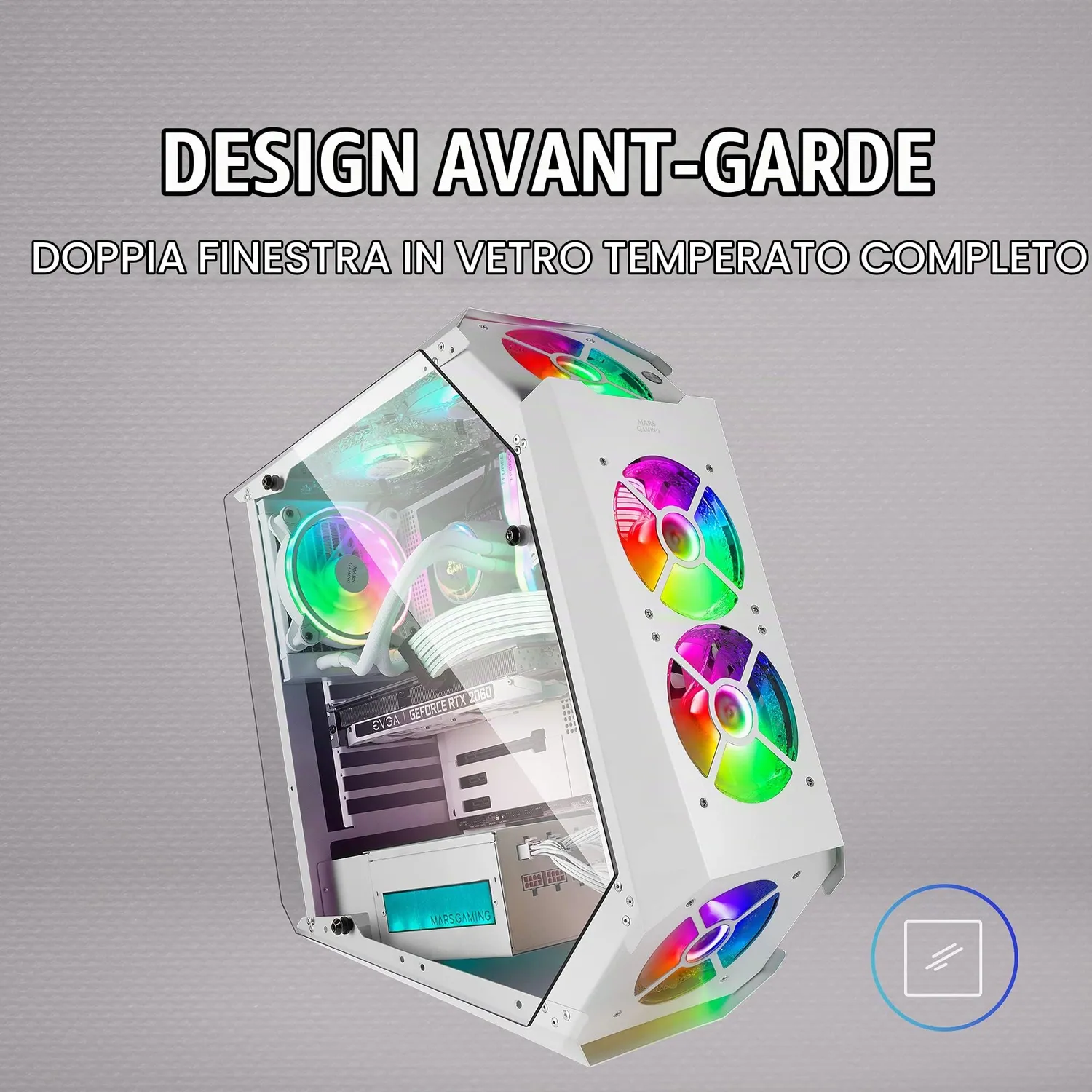 Mars Gaming MC51W case PC ATX bianco vetro temperato