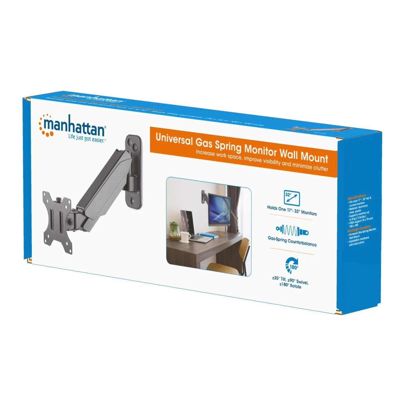 Manhattan Gas Spring supporto monitor parete 17-32" nero