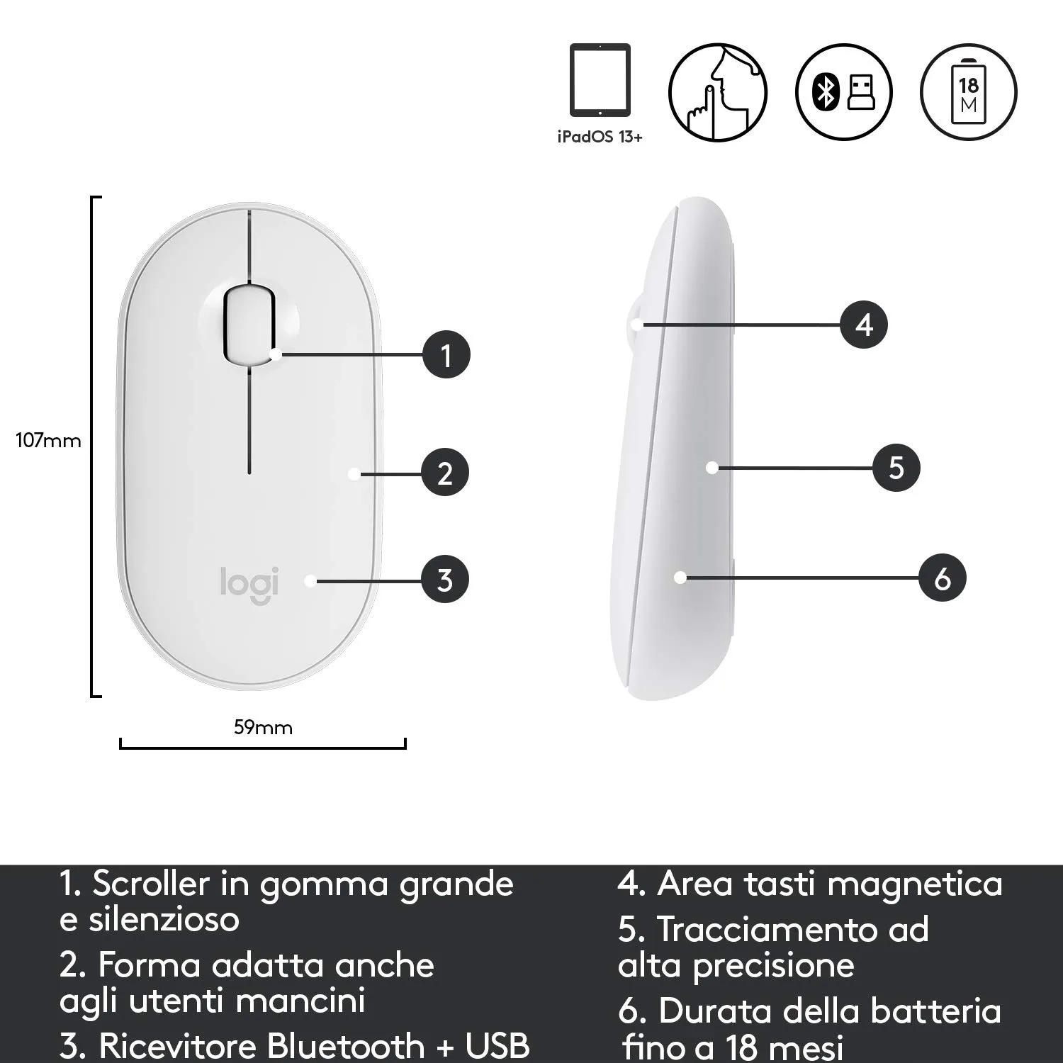 Logitech K380 M350 kit tastiera mouse bianco silenzioso