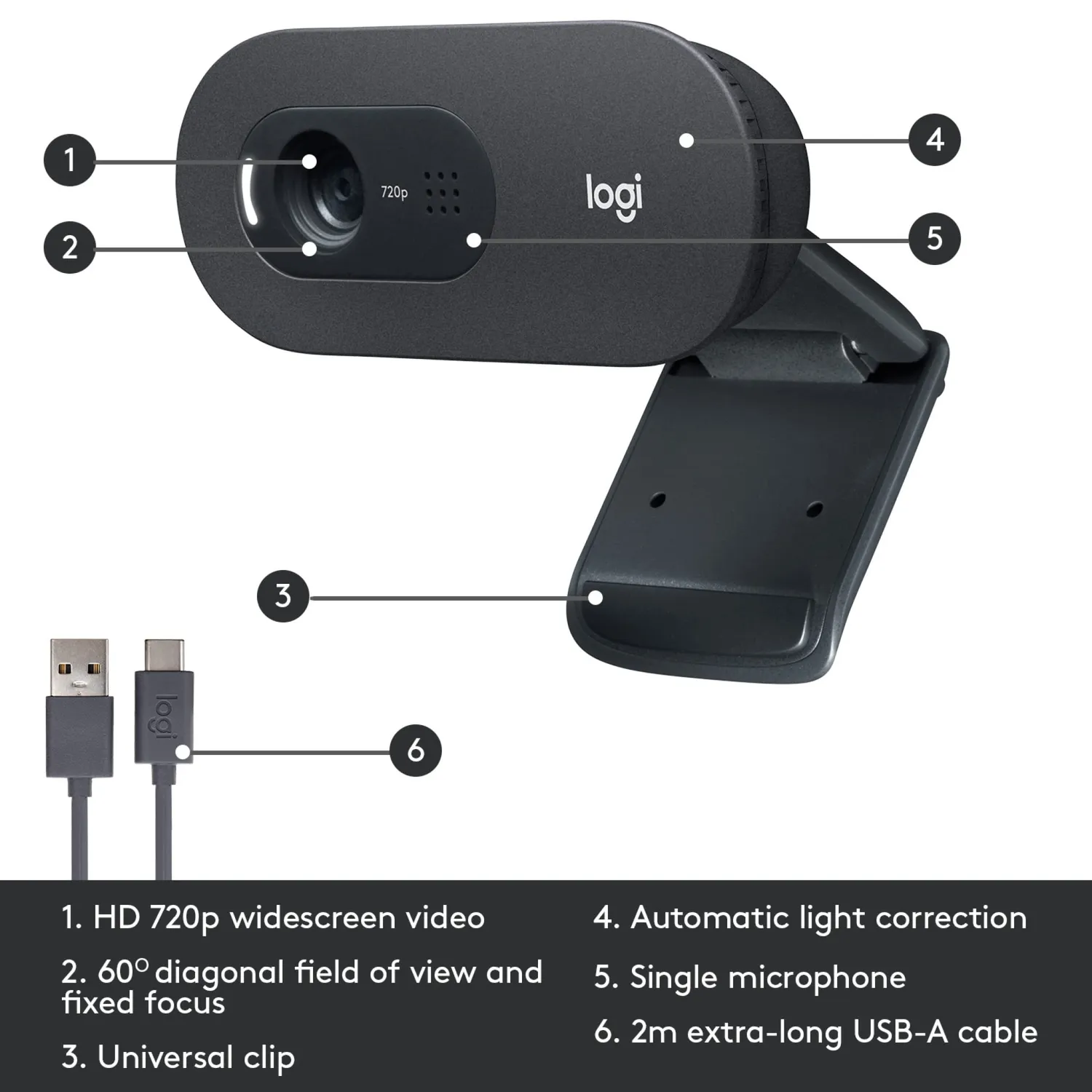 Logitech C505 webcam HD 720p microfono 3 m singolo