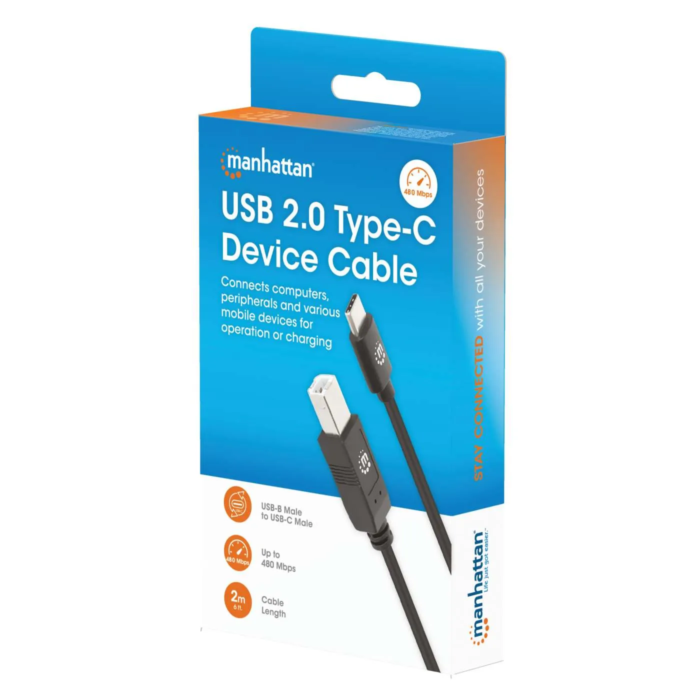 Manhattan Cavo USB-C a USB-B 2 m 480 Mbps